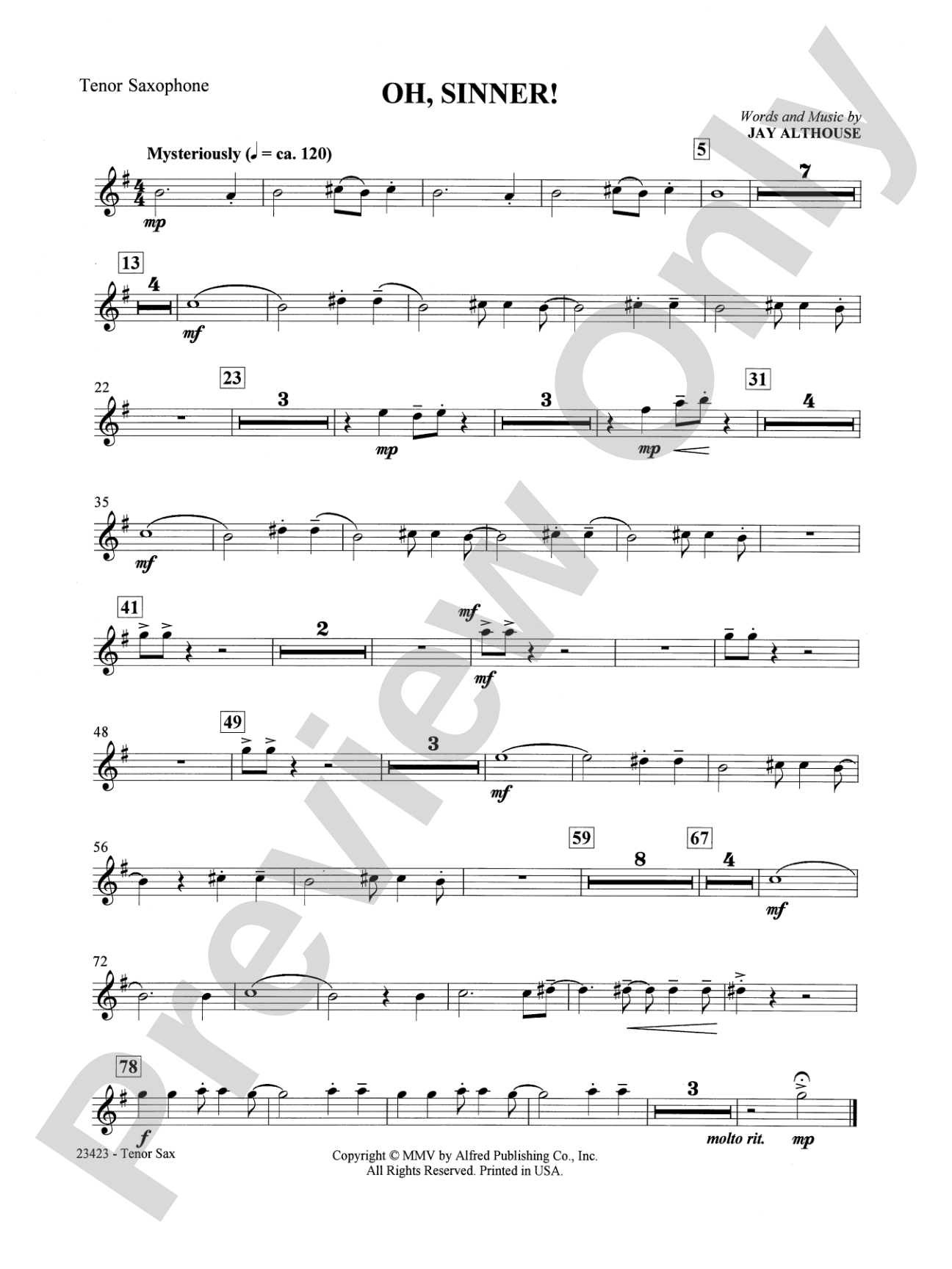 Oh, Sinner!: B-flat Tenor Saxophone: Choral SoundPax