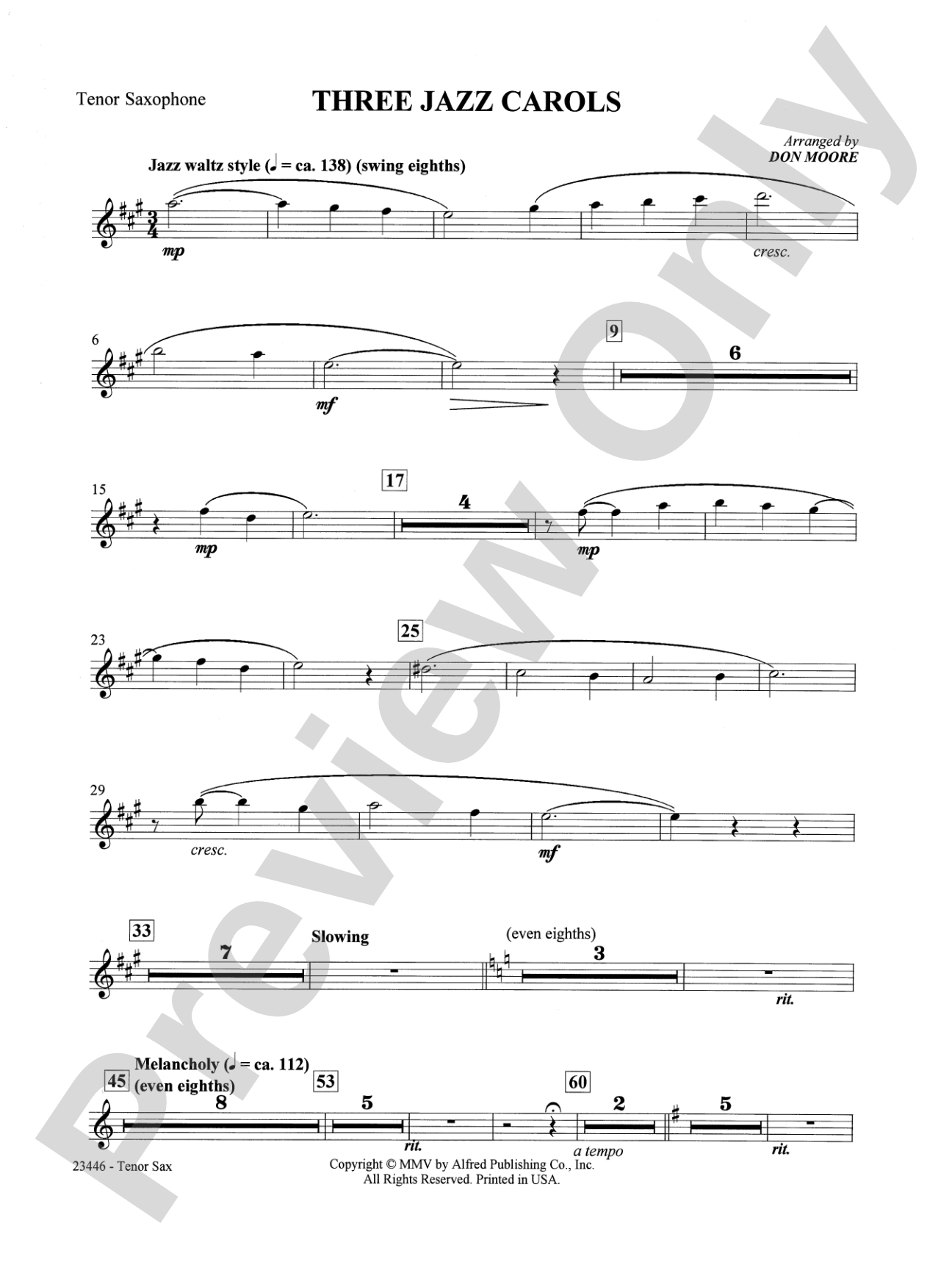 Three Jazz Carols: B-flat Tenor Saxophone: Choral SoundPax