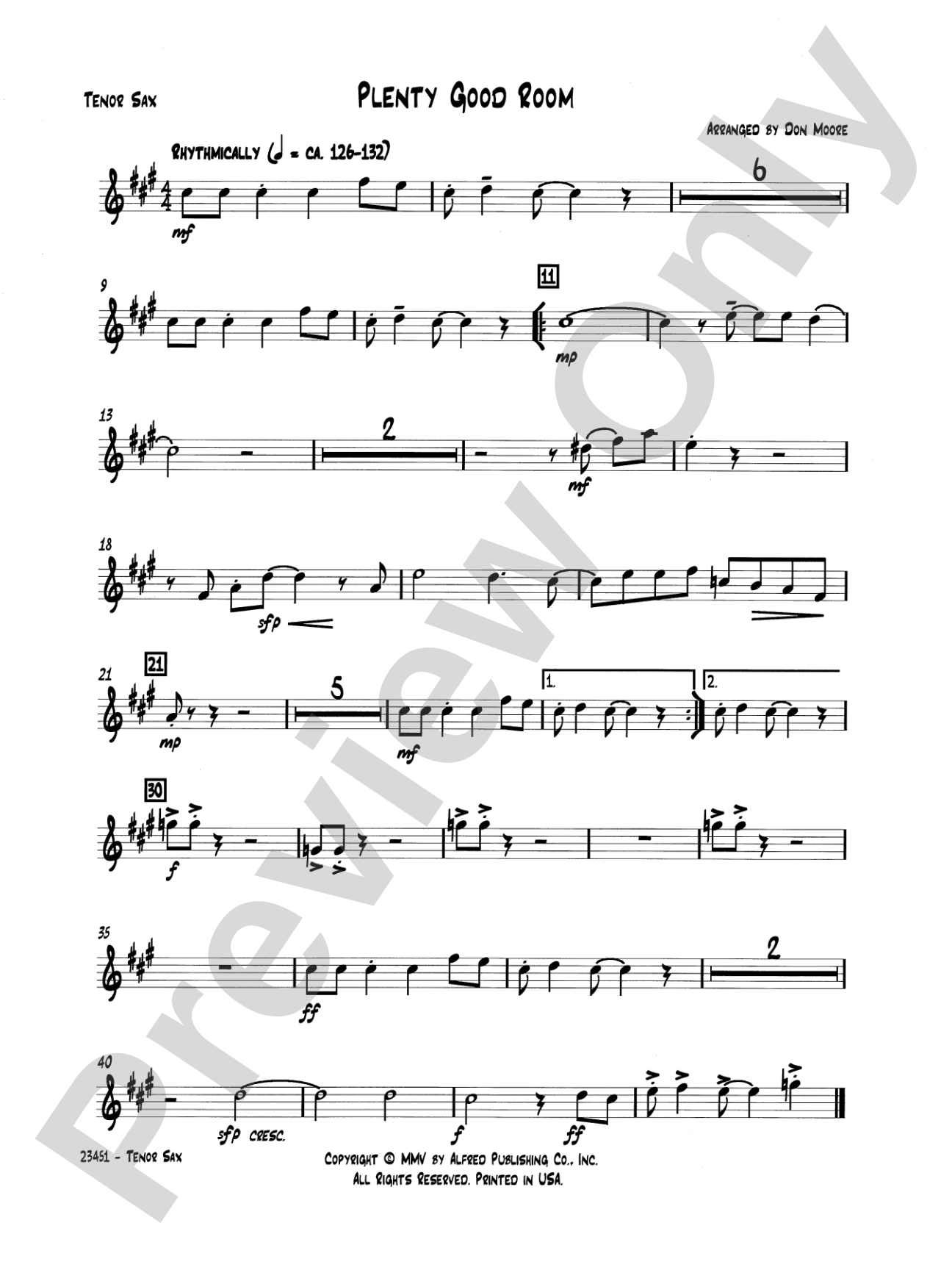Plenty Good Room: B-flat Tenor Saxophone: Choral SoundPax