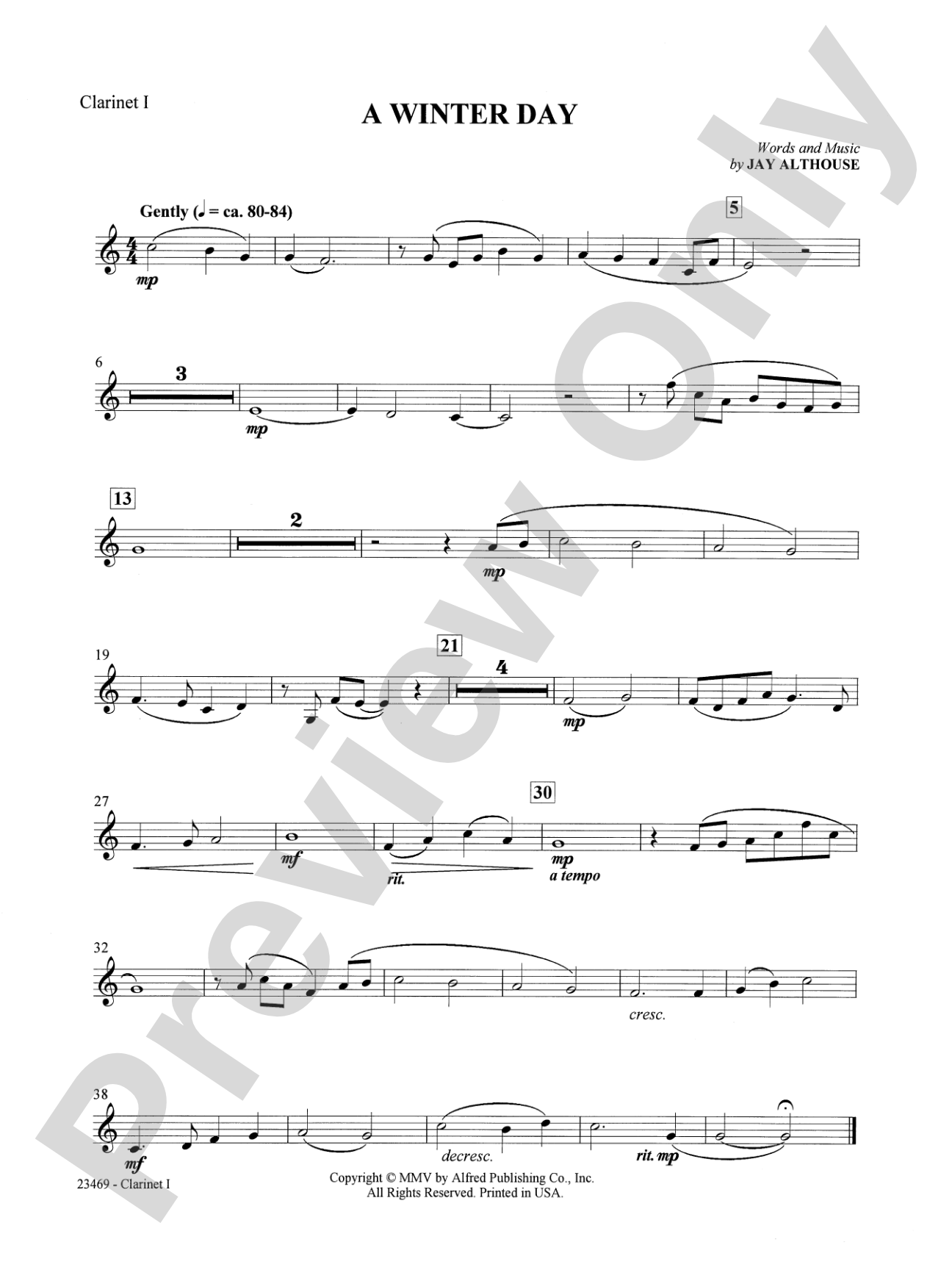 A Winter Day: 1st B-flat Clarinet: Choral SoundPax