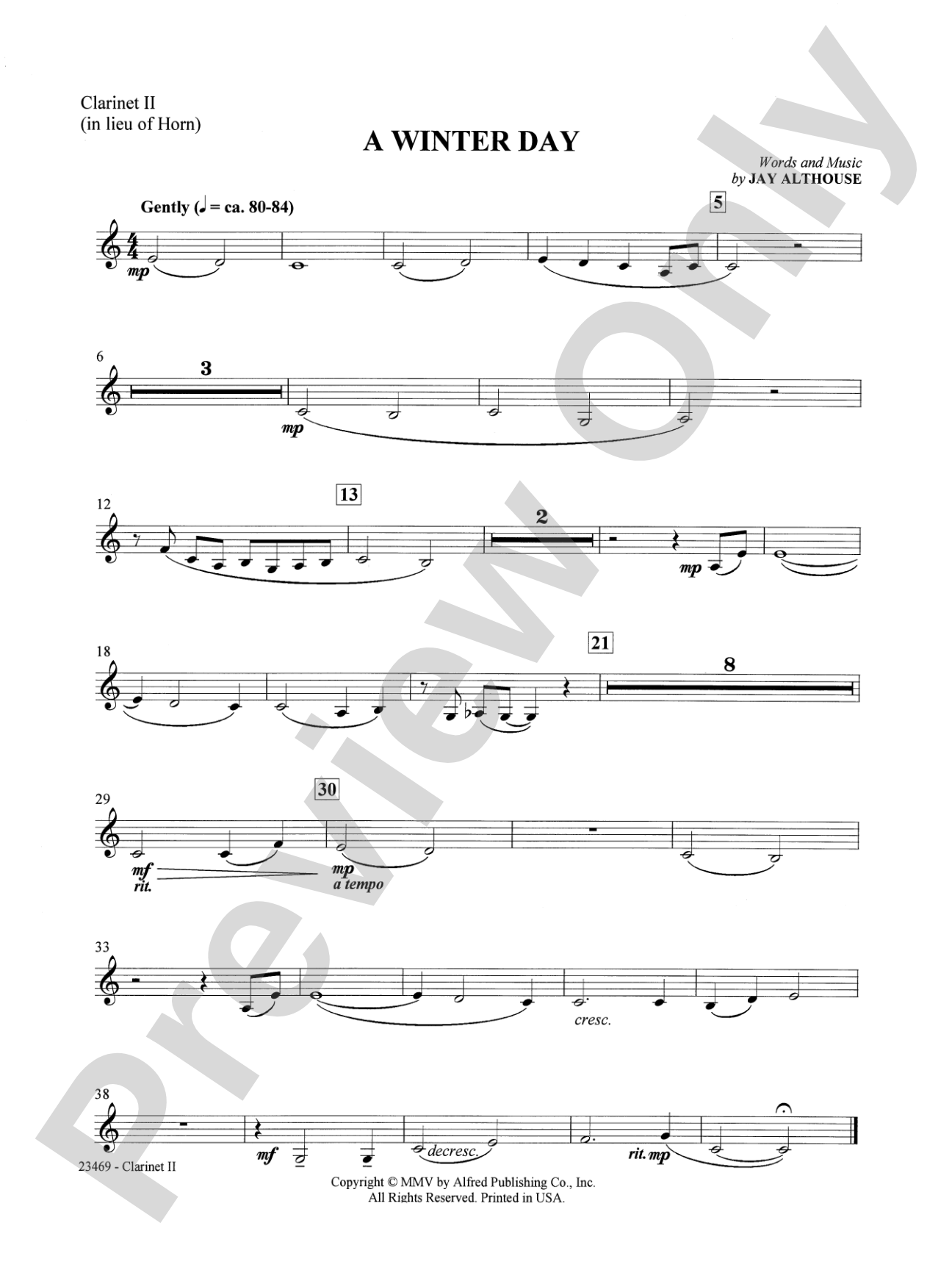 A Winter Day: 2nd B-flat Clarinet: Choral SoundPax