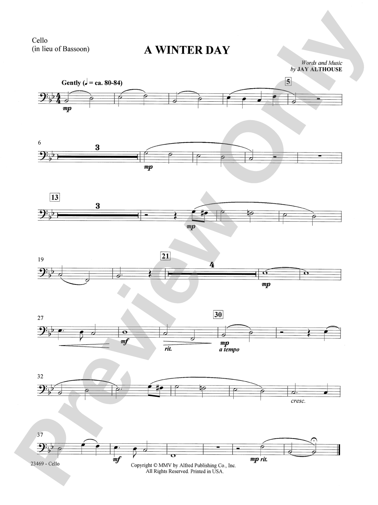 A Winter Day: Cello: Choral SoundPax