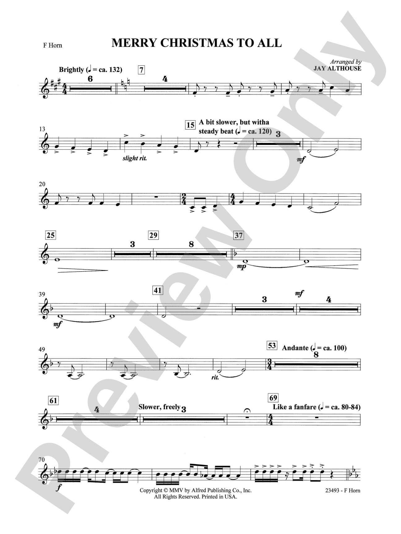 Merry Christmas to All (A Medley of Carols): 1st F Horn: Choral SoundPax