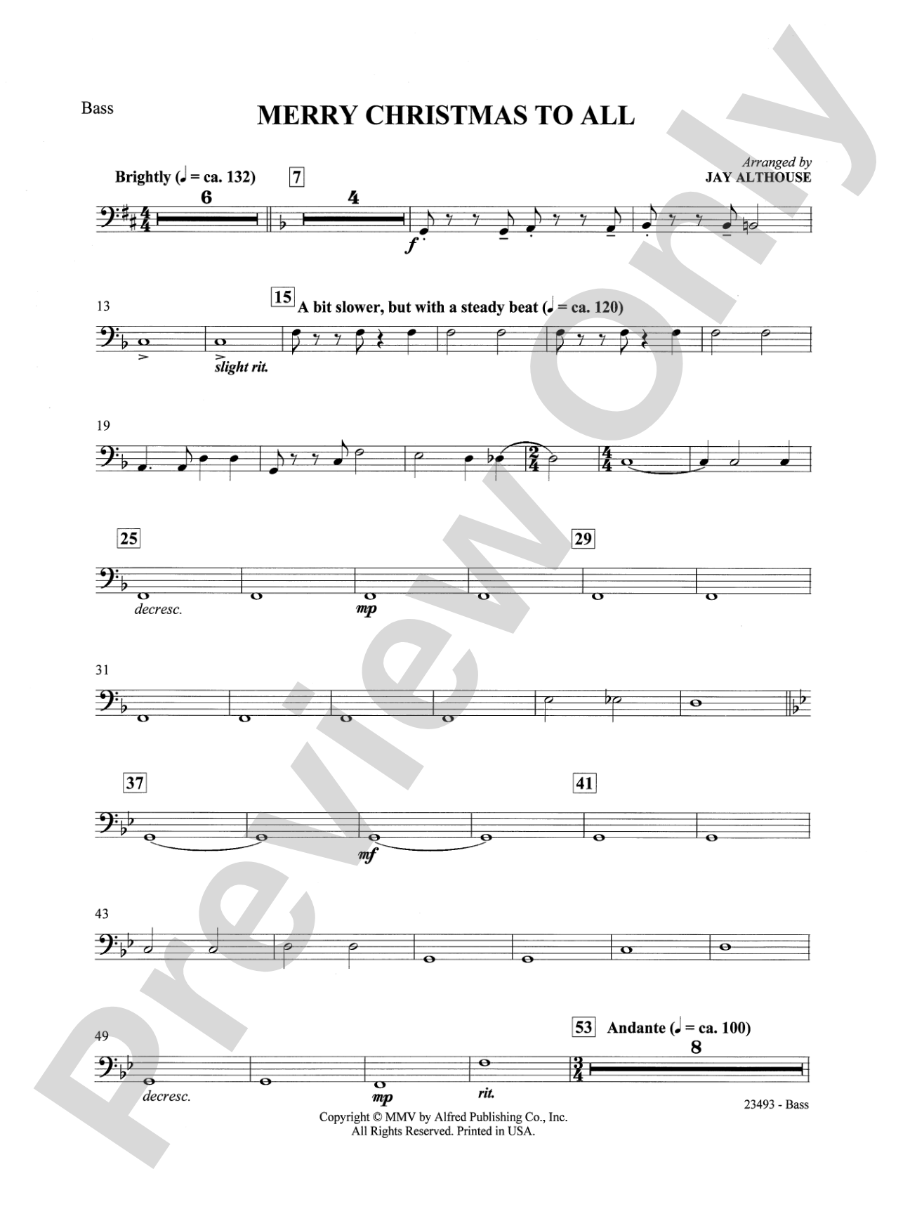 Merry Christmas to All (A Medley of Carols): String Bass: Choral SoundPax