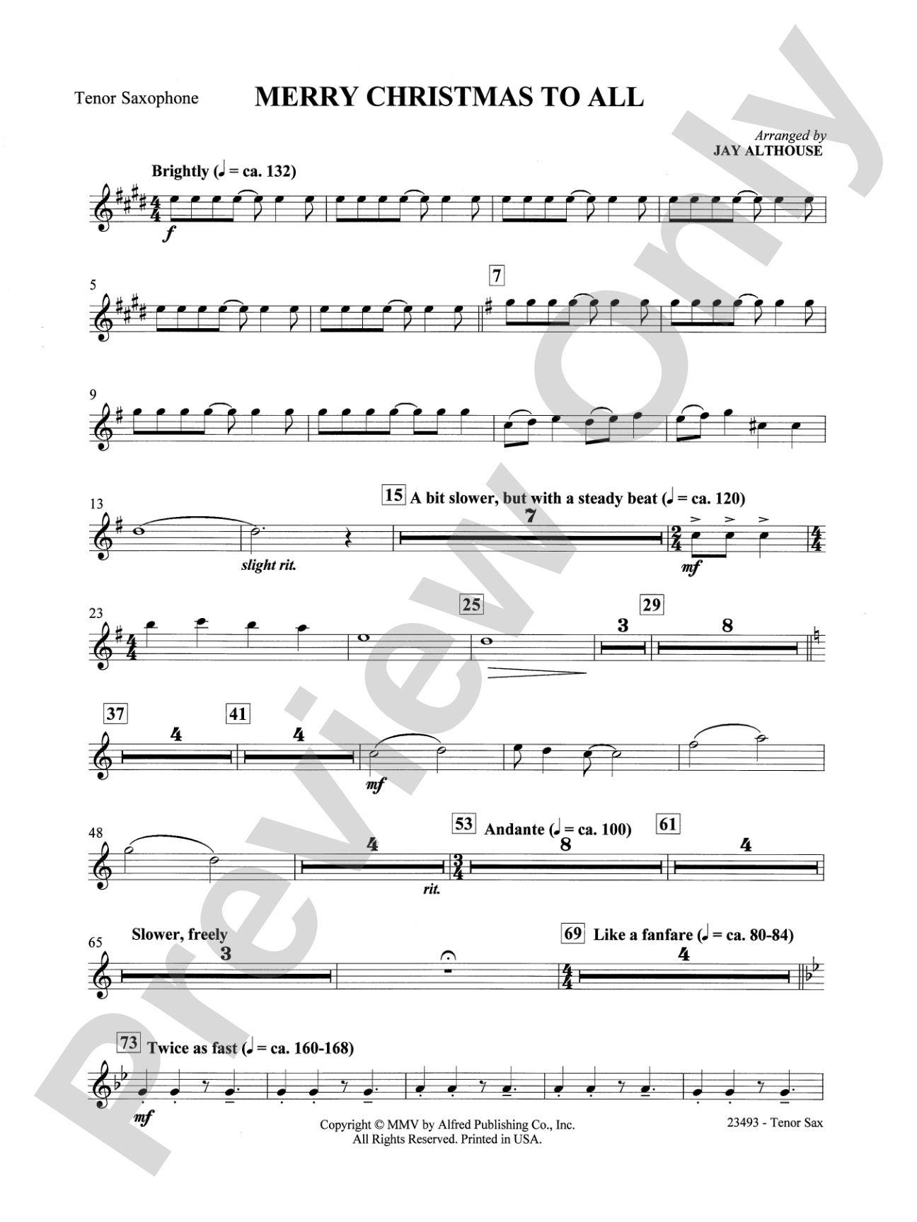 Merry Christmas to All (A Medley of Carols): B-flat Tenor Saxophone: Choral SoundPax