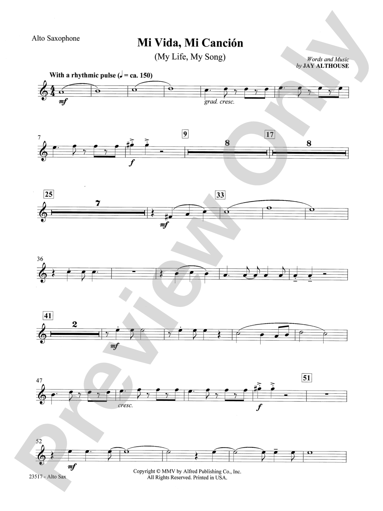 Mi Vida, Mi Canción (My Life, My Song): E-flat Alto Saxophone: Choral SoundPax