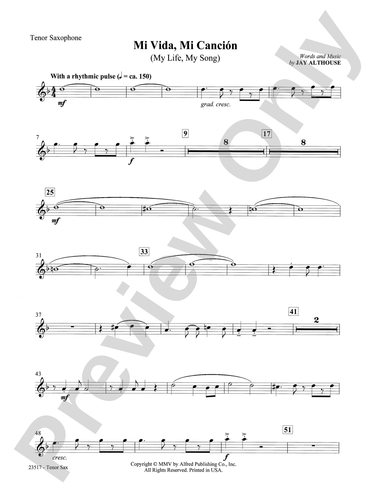 Mi Vida, Mi Canción (My Life, My Song): B-flat Tenor Saxophone: Choral SoundPax
