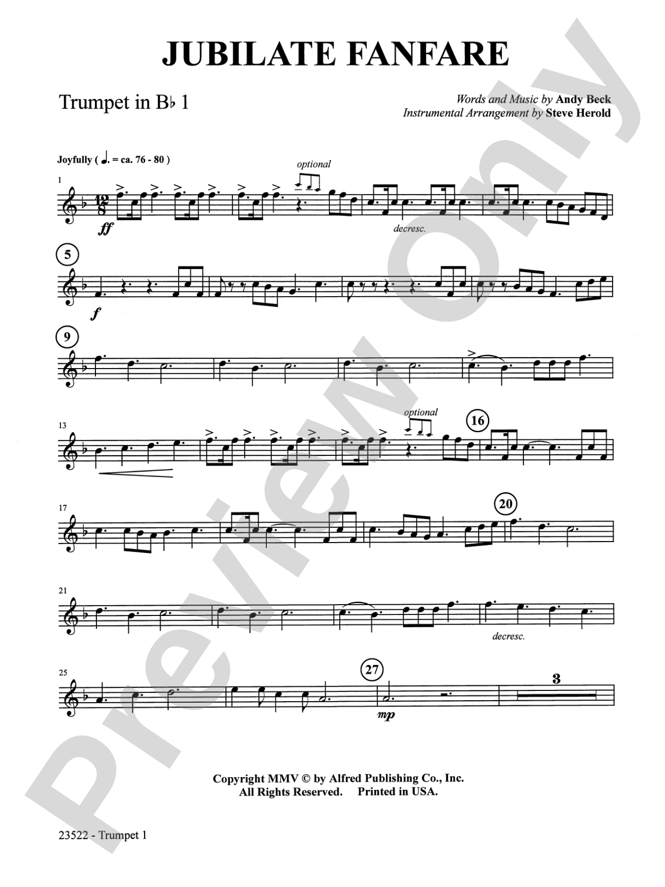 Jubilate Fanfare: 1st B-flat Trumpet: Choral Octavo InstruPax
