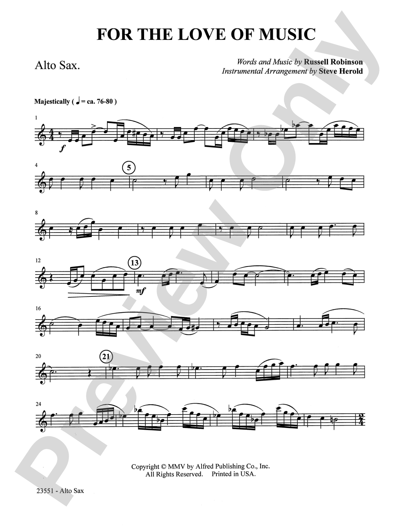 For the Love of Music: E-flat Alto Saxophone: Choral SoundPax