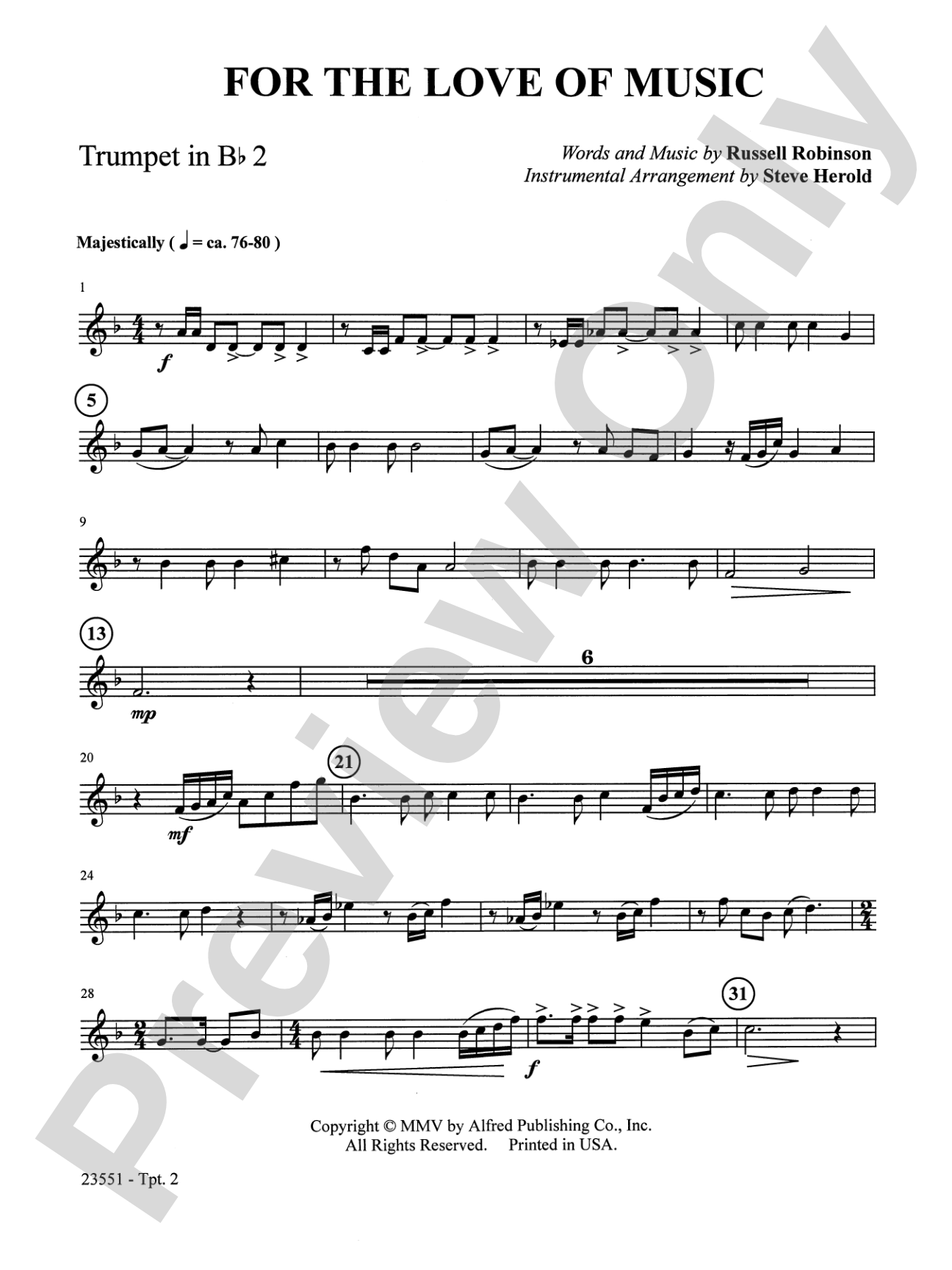 For the Love of Music: 2nd B-flat Trumpet: Choral SoundPax