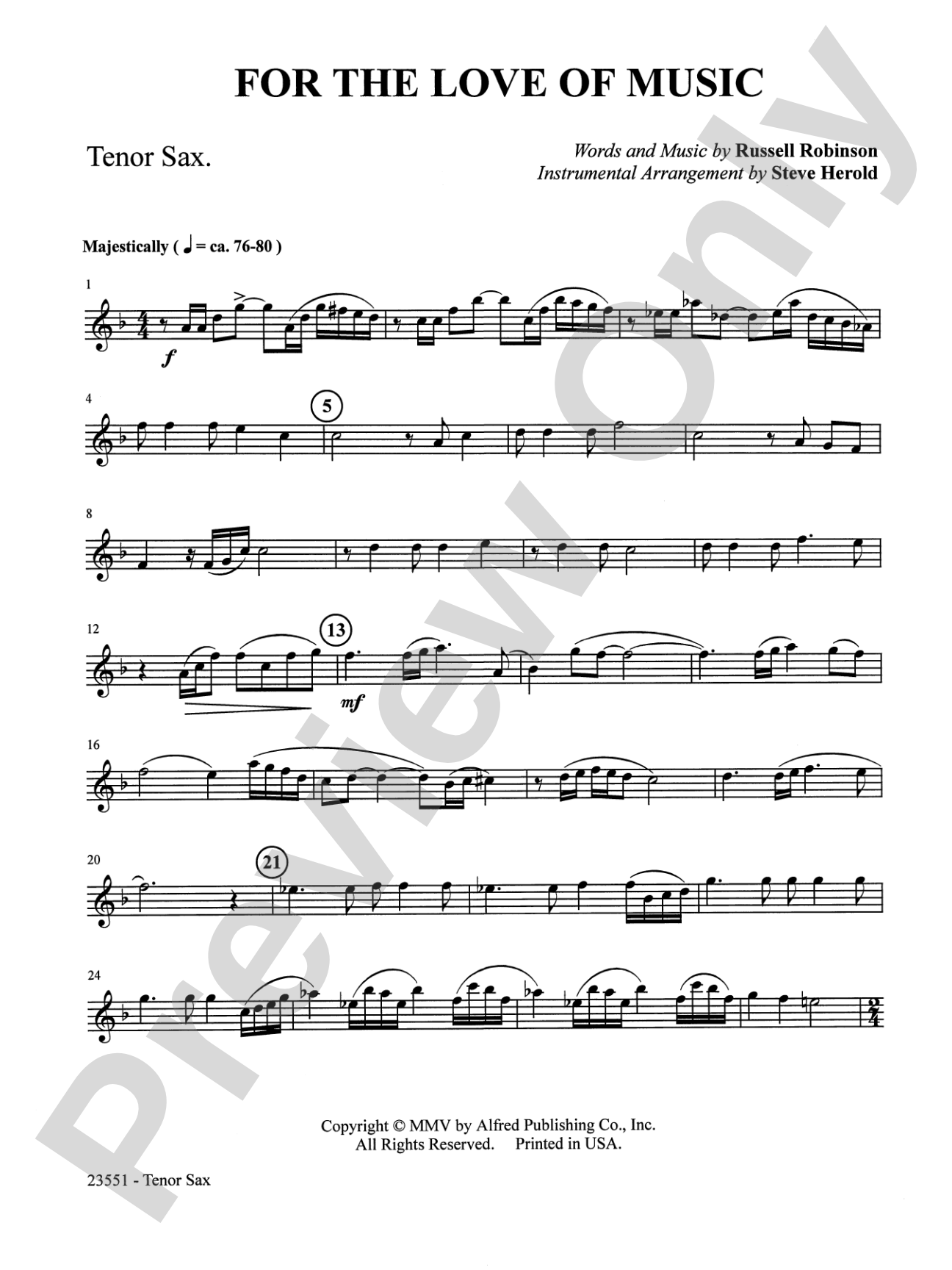 For the Love of Music: B-flat Tenor Saxophone: Choral SoundPax