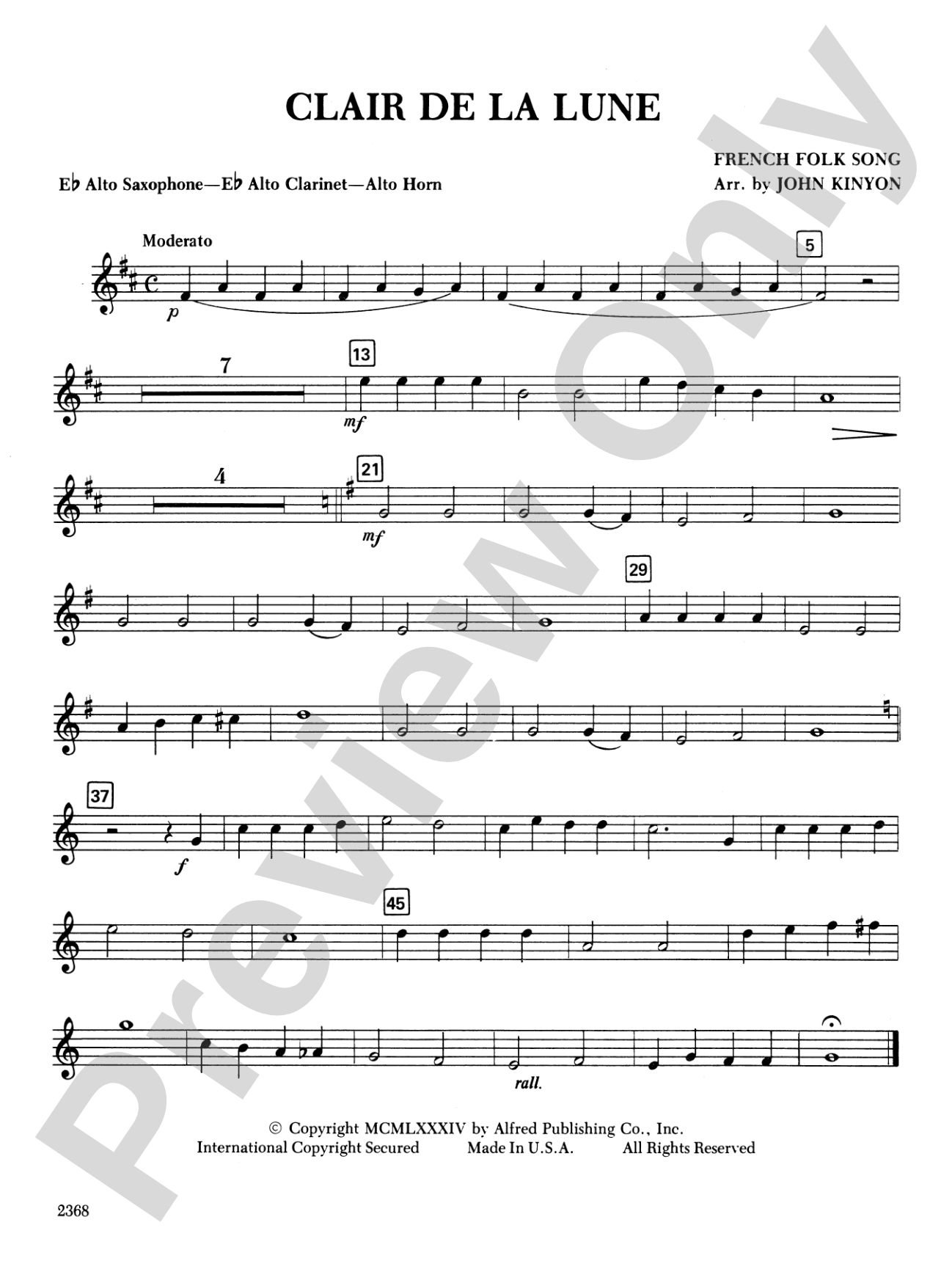 Clair de la Lune: E-flat Alto Saxophone