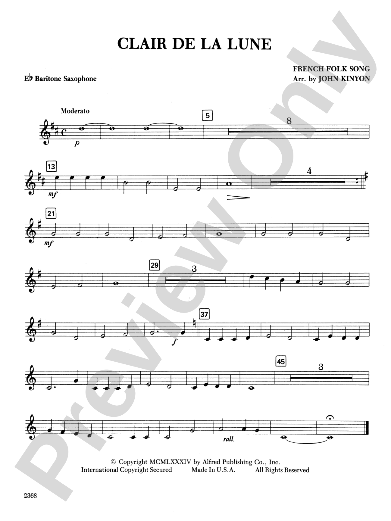 Clair de la Lune: E-flat Baritone Saxophone