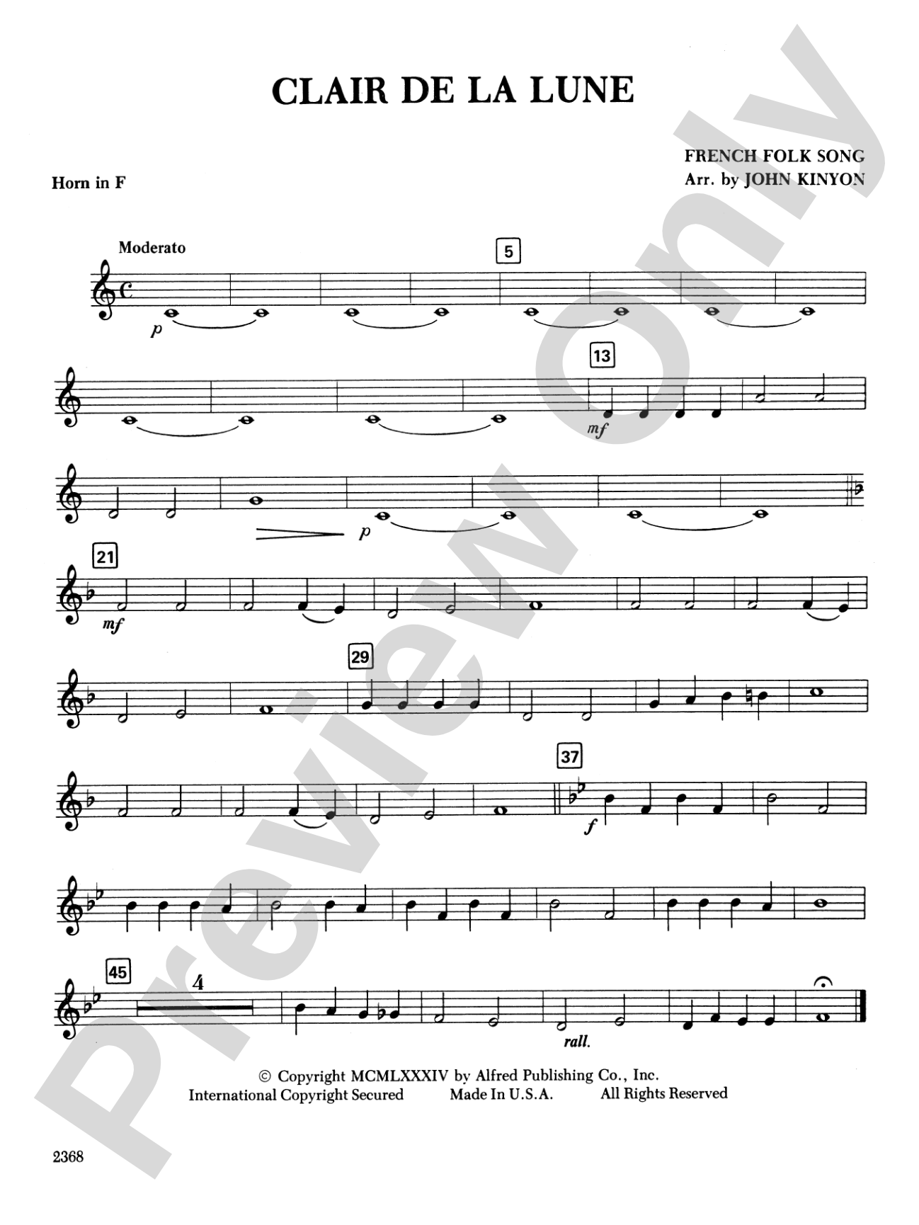 Clair de la Lune: 1st F Horn