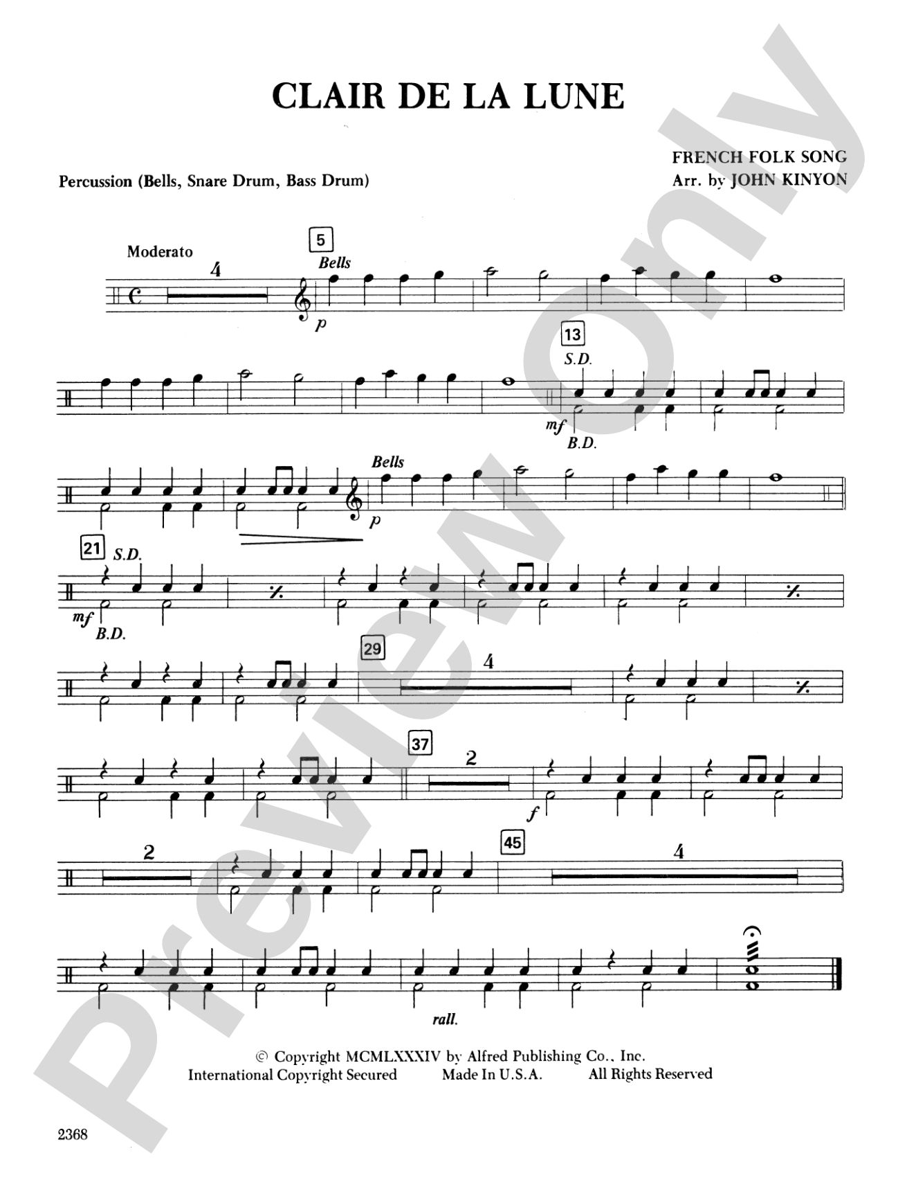 Clair de la Lune: 1st Percussion
