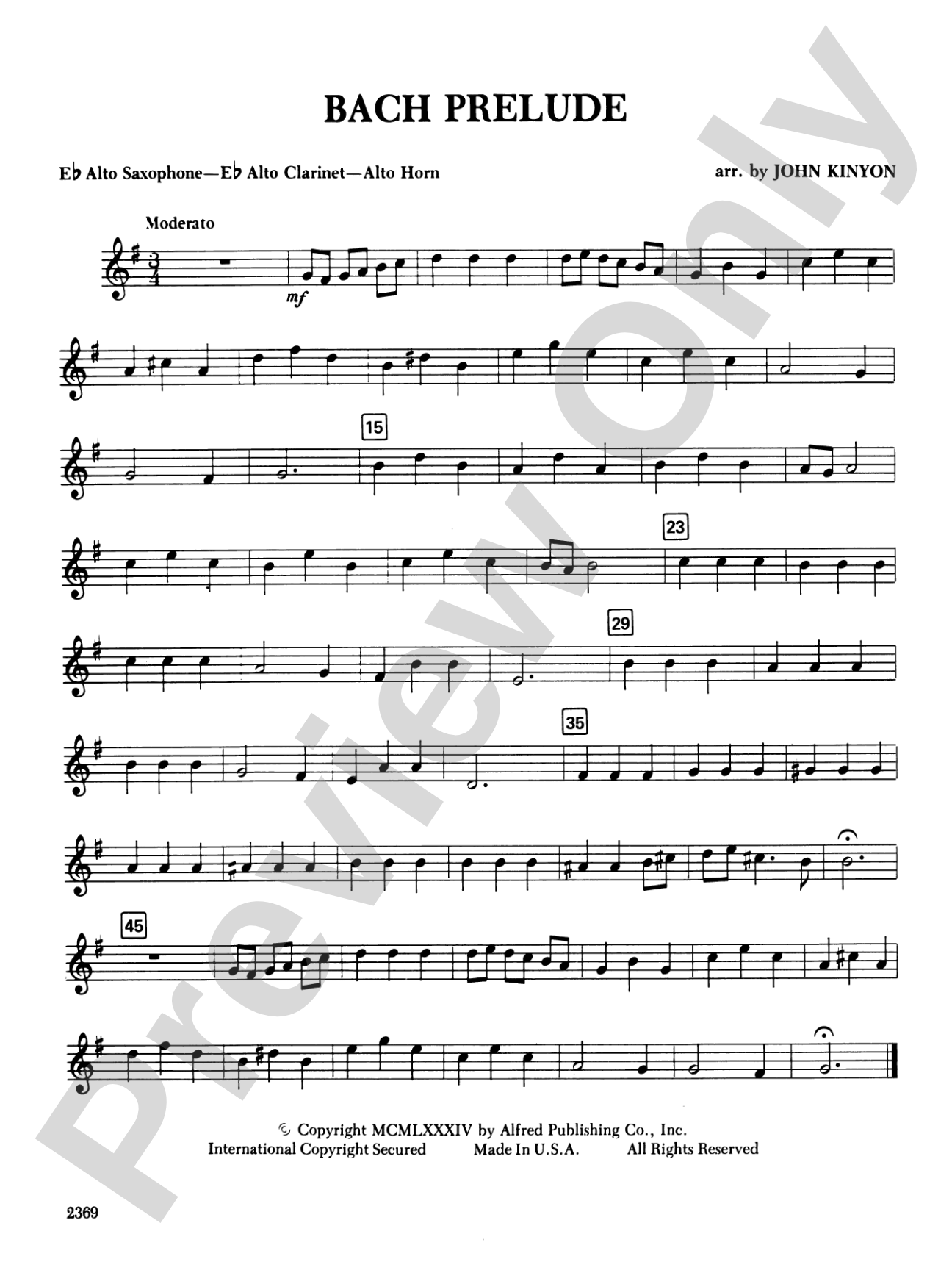 Bach Prelude: E-flat Alto Saxophone