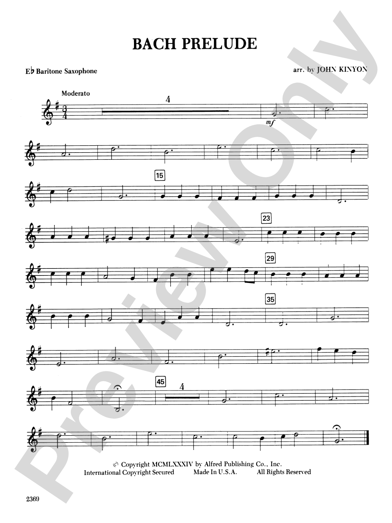 Bach Prelude: E-flat Baritone Saxophone
