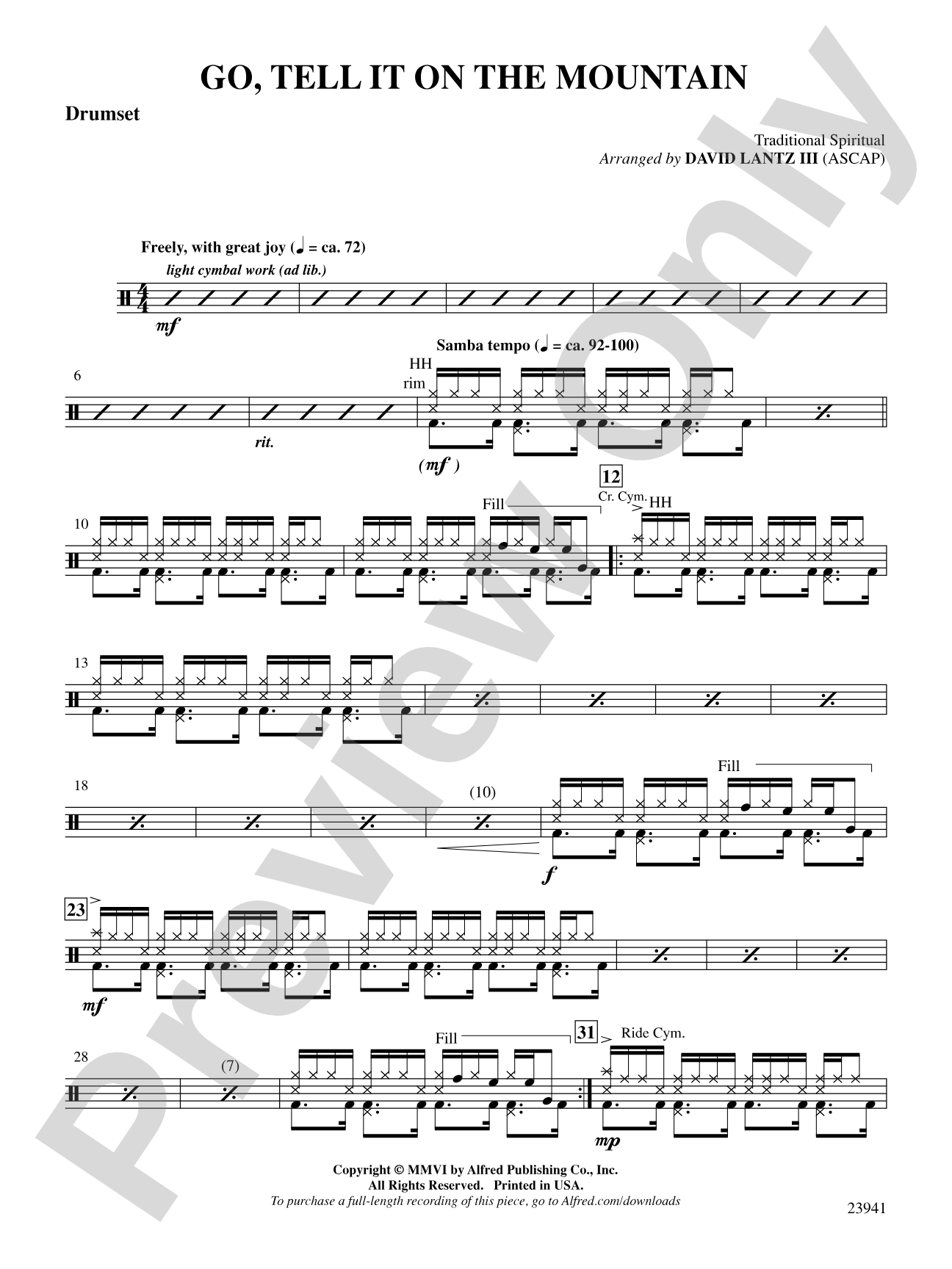 Go, Tell It on the Mountain: Drums: Choral SoundPax