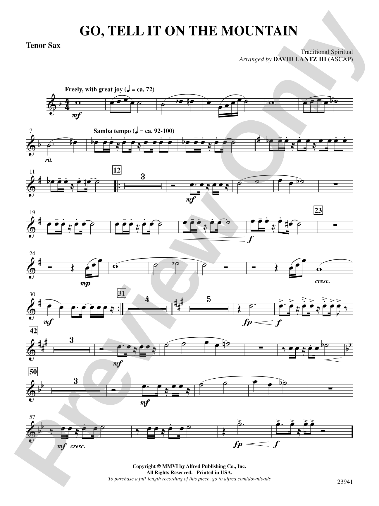 Go, Tell It on the Mountain: B-flat Tenor Saxophone: Choral SoundPax