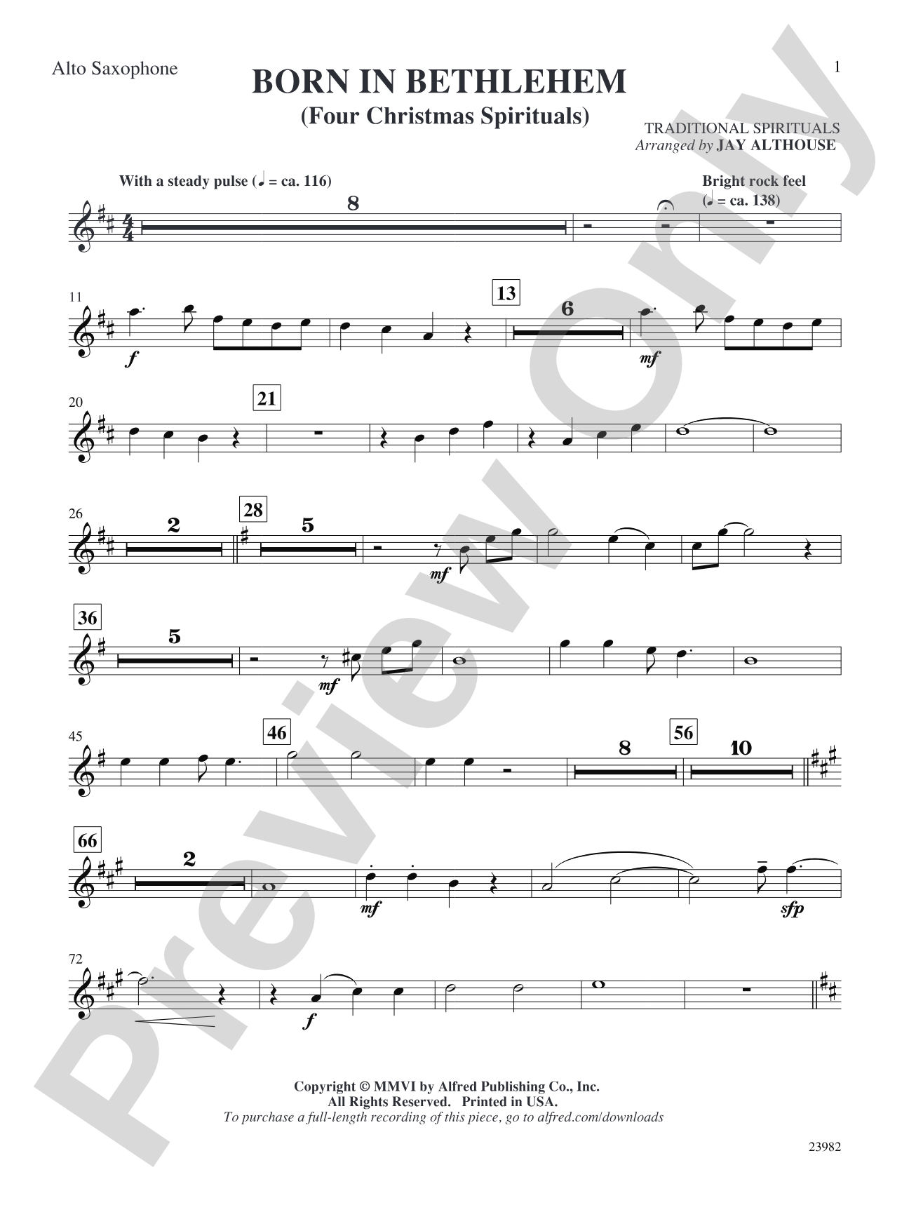 Born in Bethlehem (Four Christmas Spirituals): E-flat Alto Saxophone: Choral SoundPax