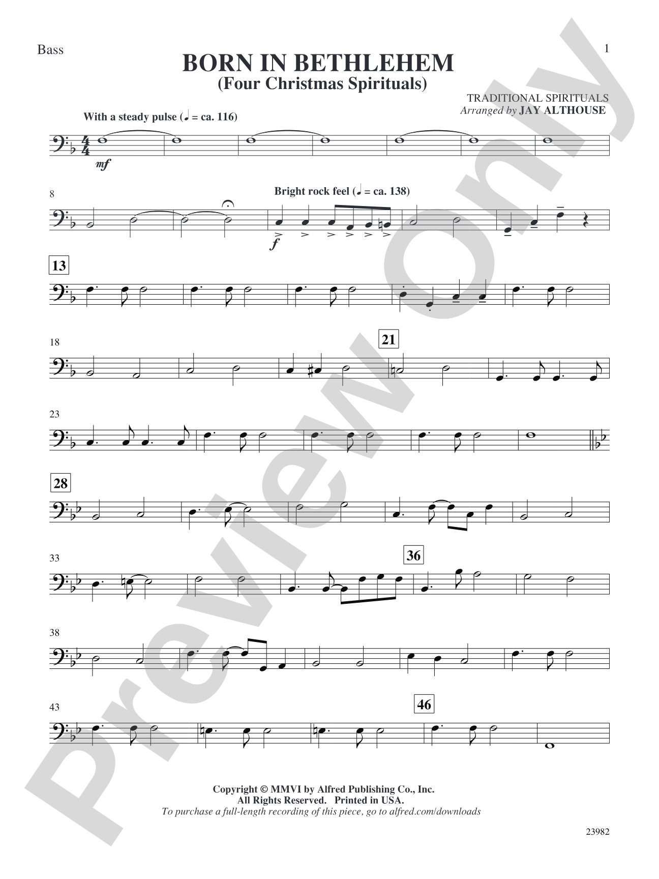 Born in Bethlehem (Four Christmas Spirituals): String Bass: Choral SoundPax