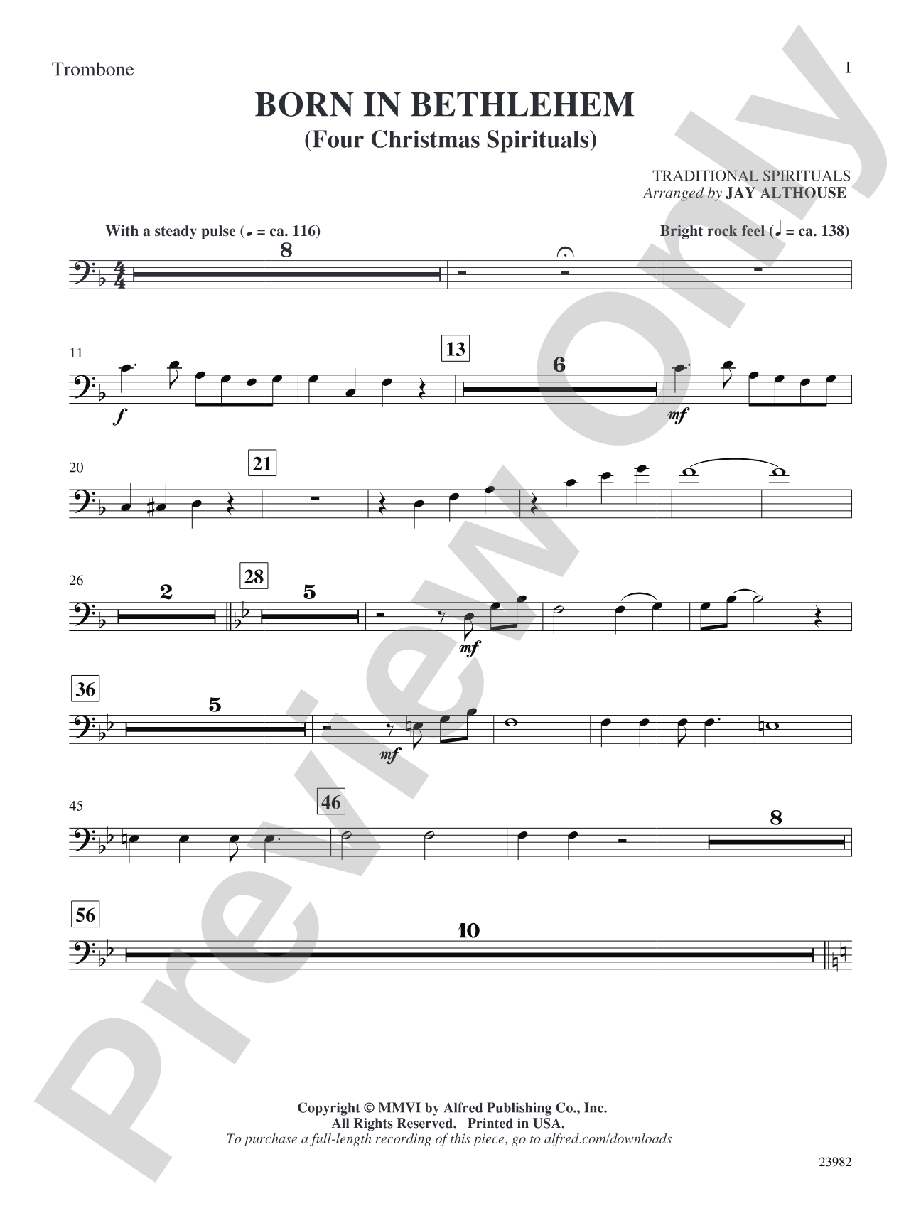 Born in Bethlehem (Four Christmas Spirituals): 1st Trombone: Choral SoundPax