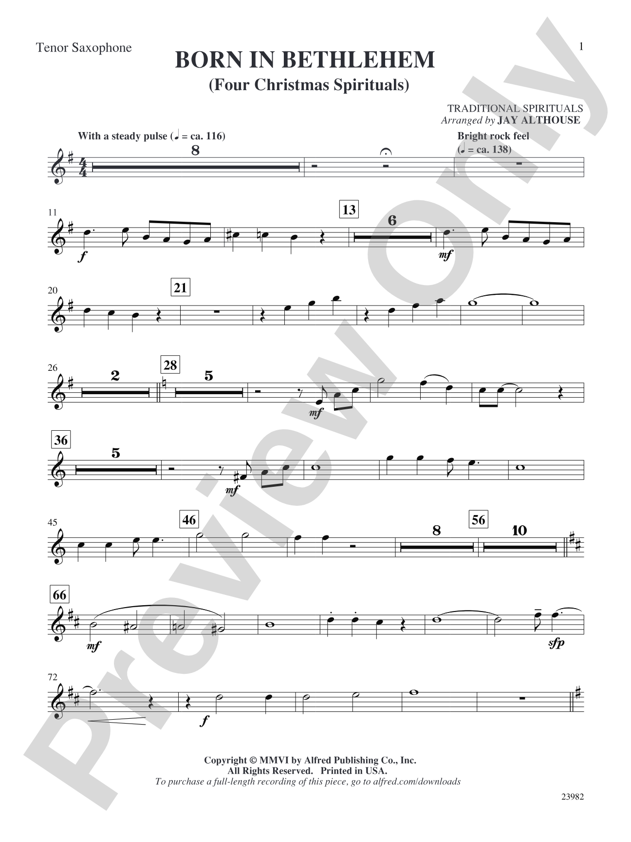 Born in Bethlehem (Four Christmas Spirituals): B-flat Tenor Saxophone: Choral SoundPax
