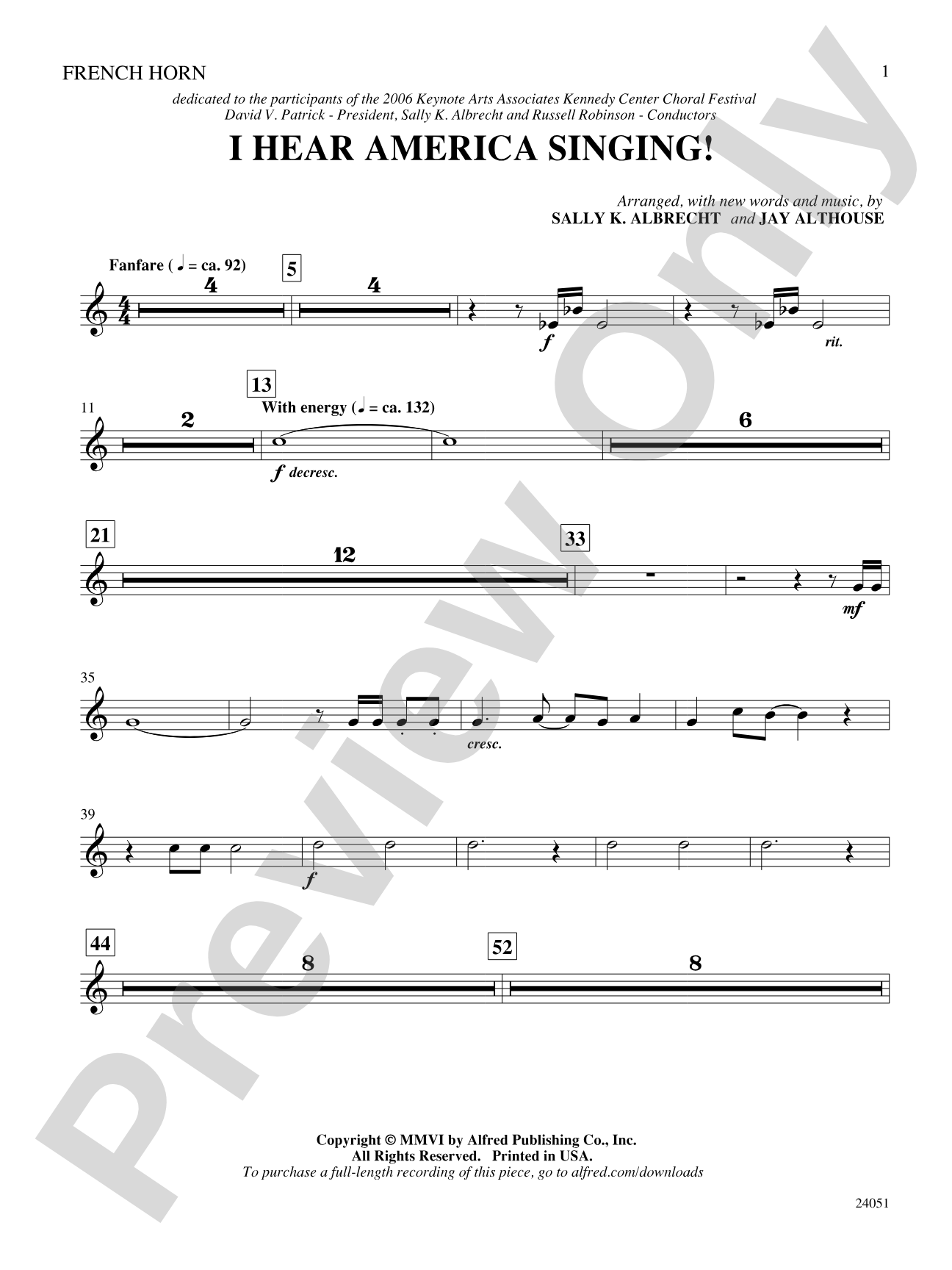 I Hear America Singing!: 1st F Horn: Choral SoundPax