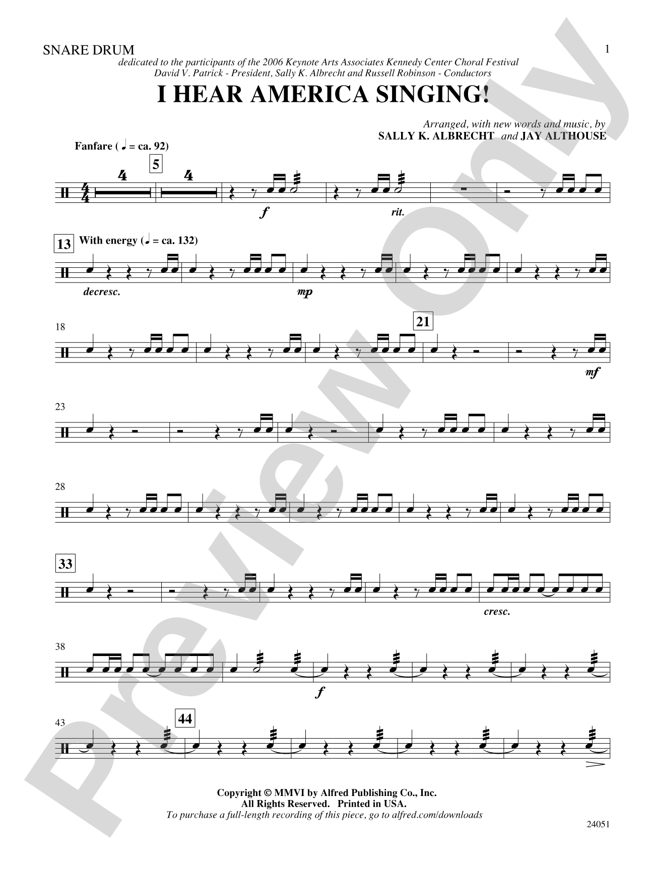 I Hear America Singing!: Snare Drum: Choral SoundPax
