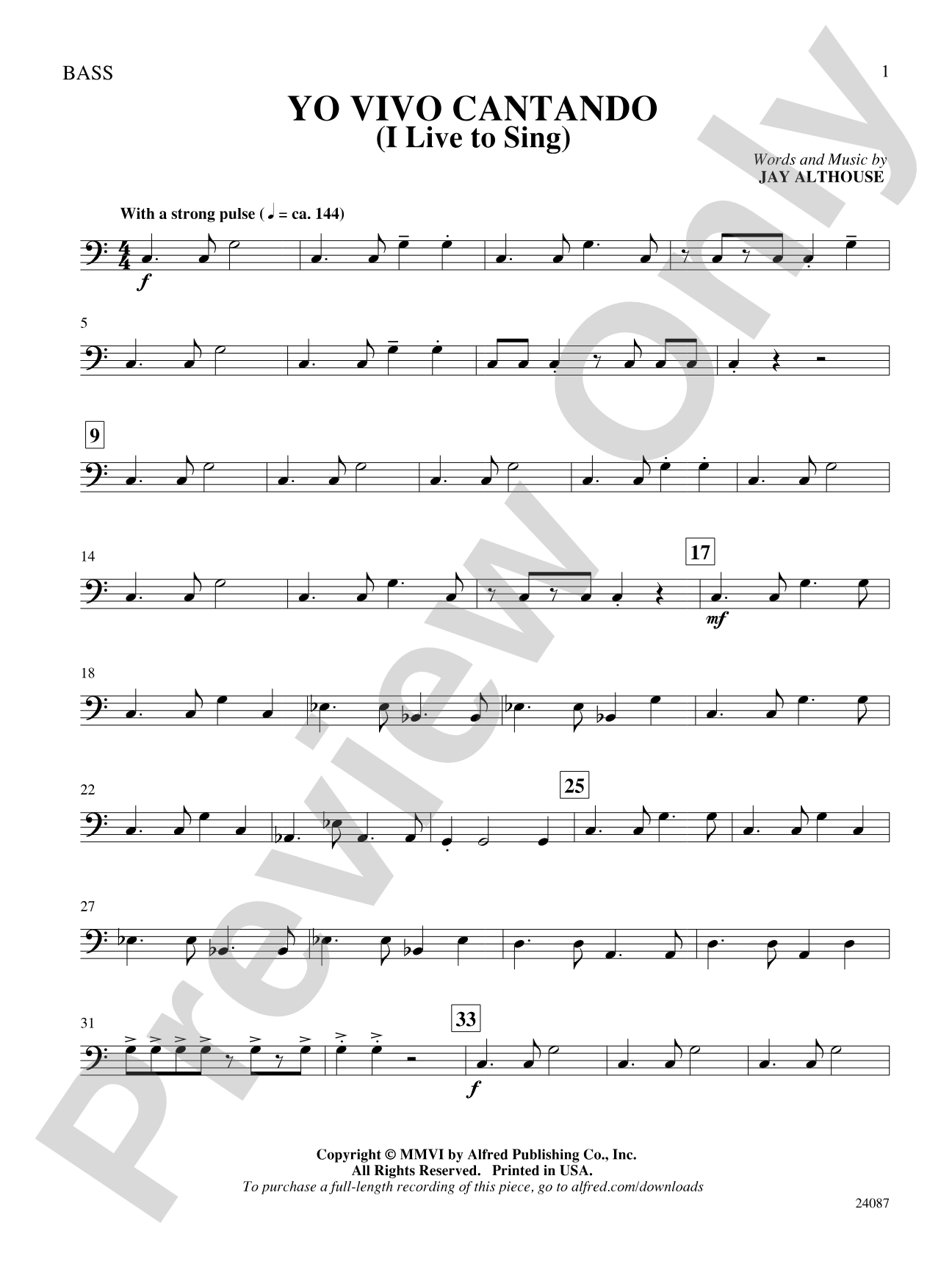 Yo Vivo Cantando (I Live to Sing): String Bass: Choral SoundPax