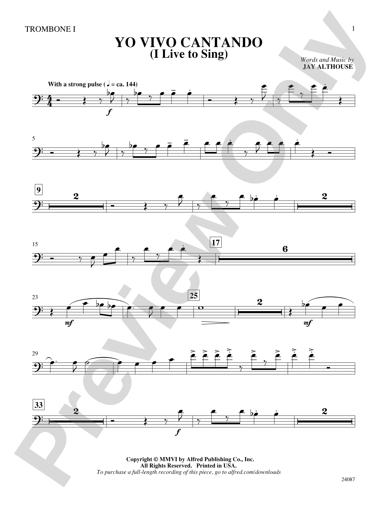 Yo Vivo Cantando (I Live to Sing): 1st Trombone: Choral SoundPax