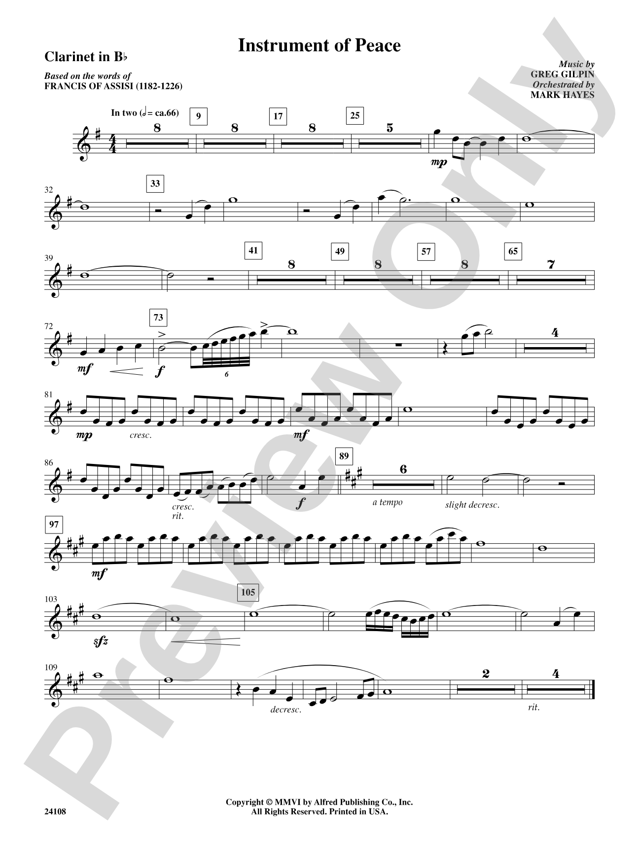 Instrument of Peace: 1st B-flat Clarinet: Choral SoundPax