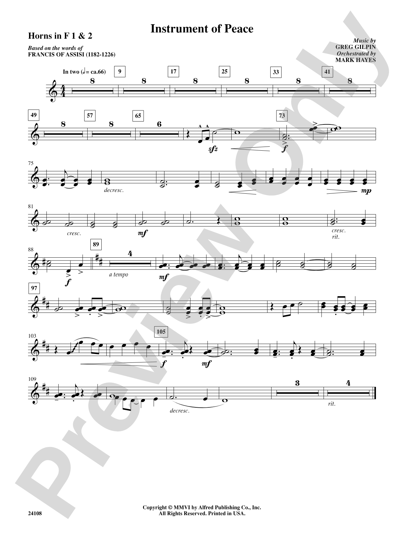 Instrument of Peace: 1st F Horn: Choral SoundPax