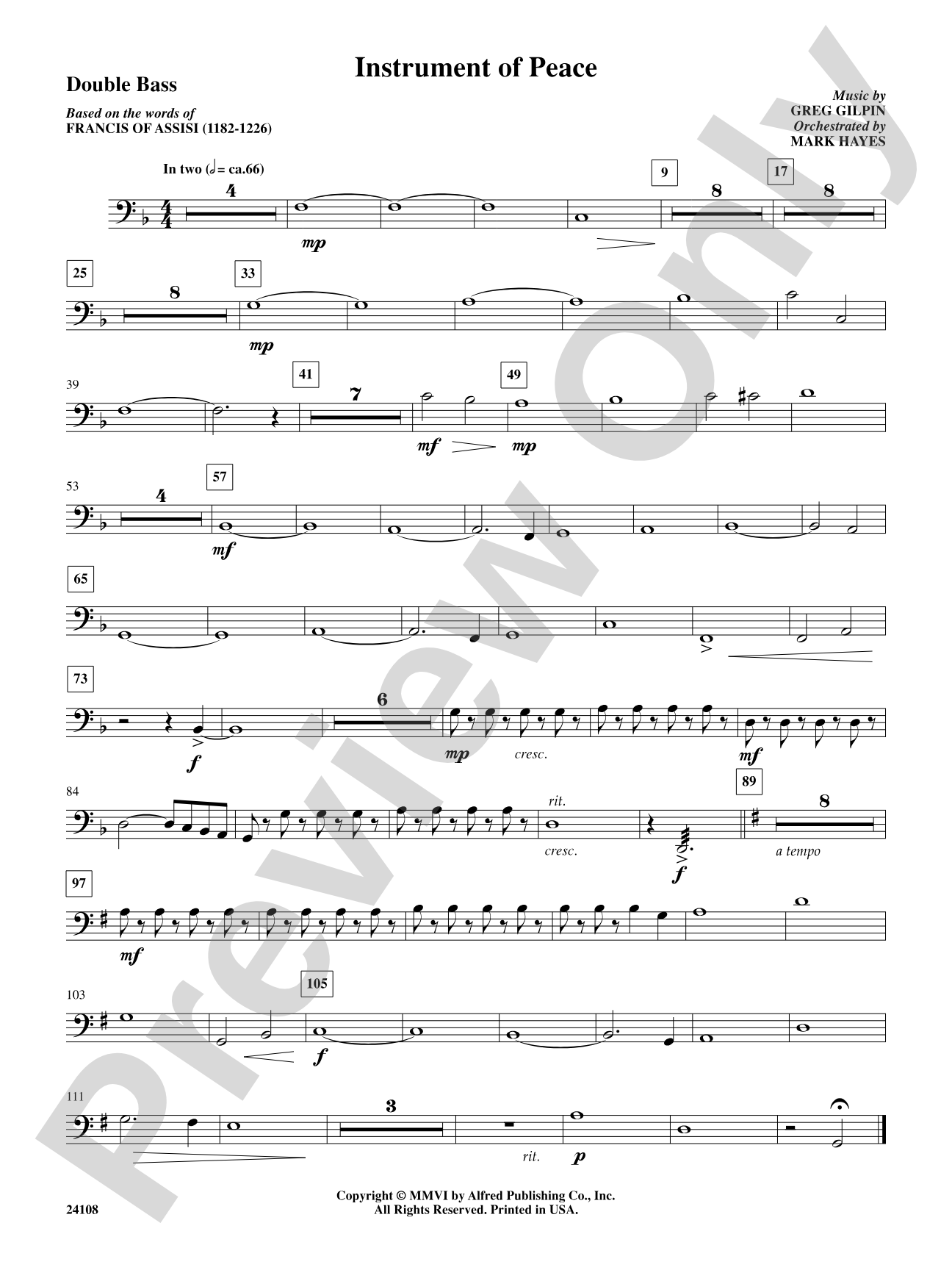 Instrument of Peace: String Bass: Choral SoundPax