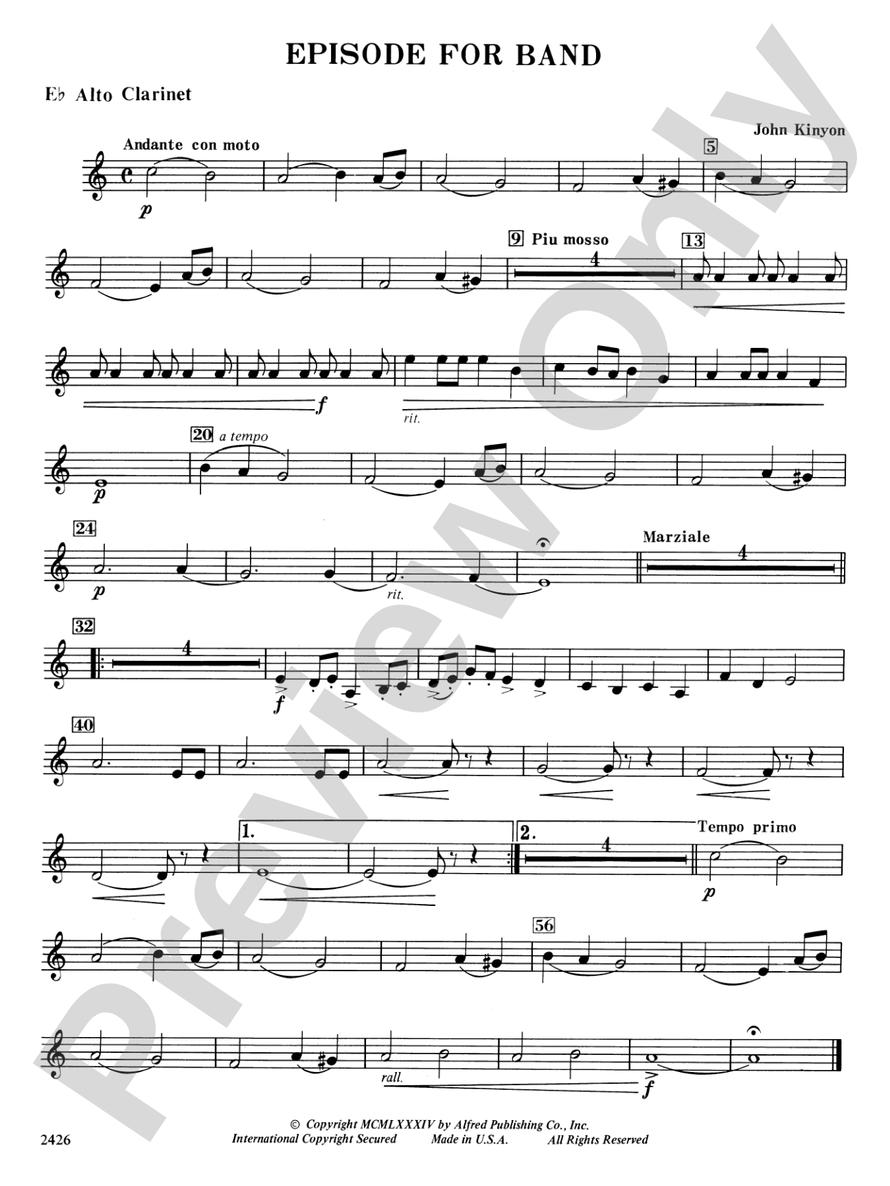 Episode for Band: E-flat Alto Clarinet