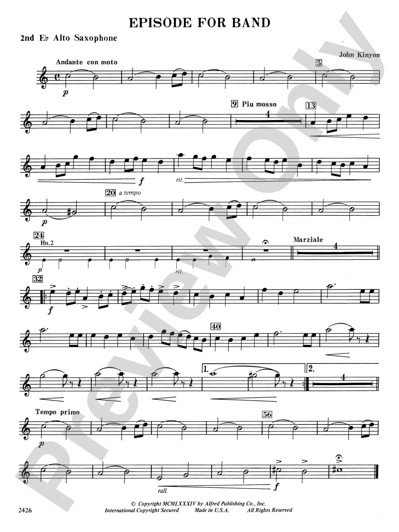 Episode for Band: 2nd E-flat Alto Saxophone