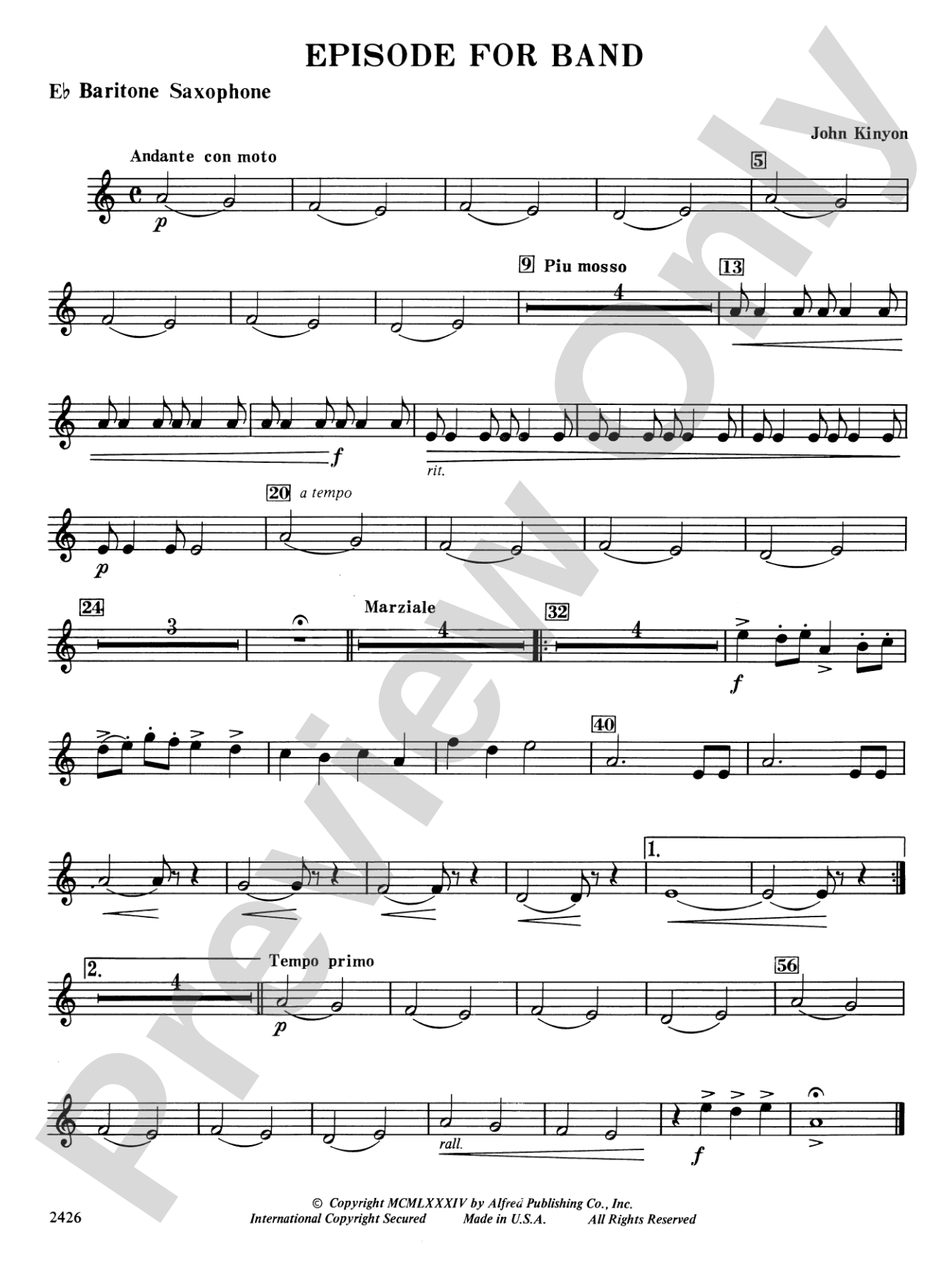 Episode for Band: E-flat Baritone Saxophone