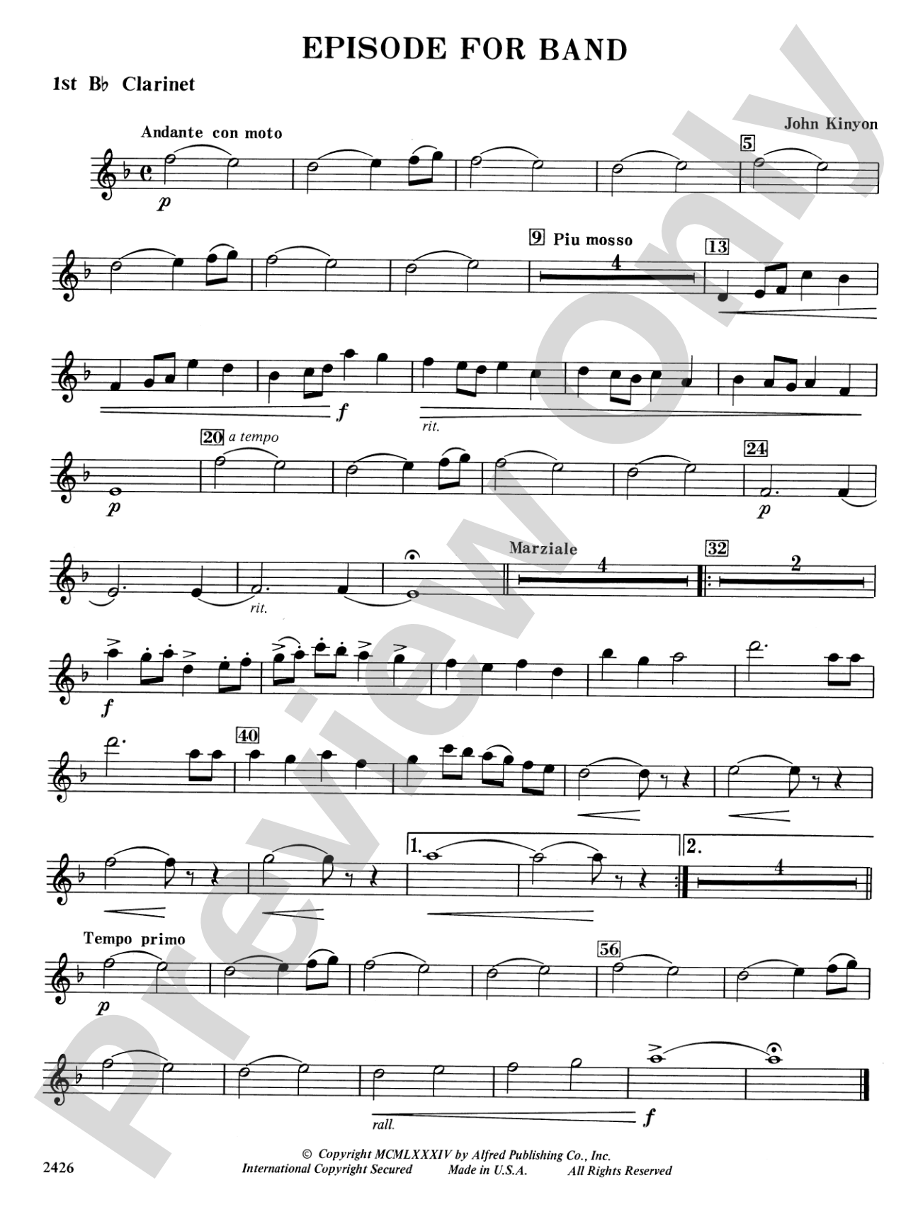 Episode for Band: 1st B-flat Clarinet