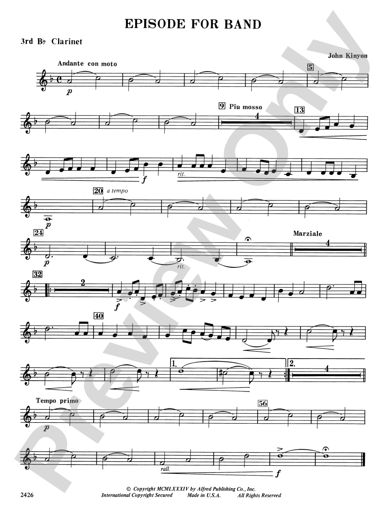 Episode for Band: 3rd B-flat Clarinet
