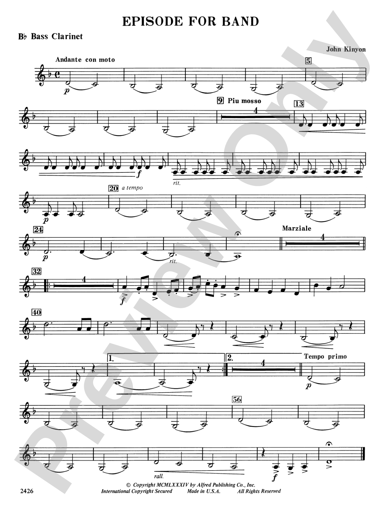 Episode for Band: B-flat Bass Clarinet