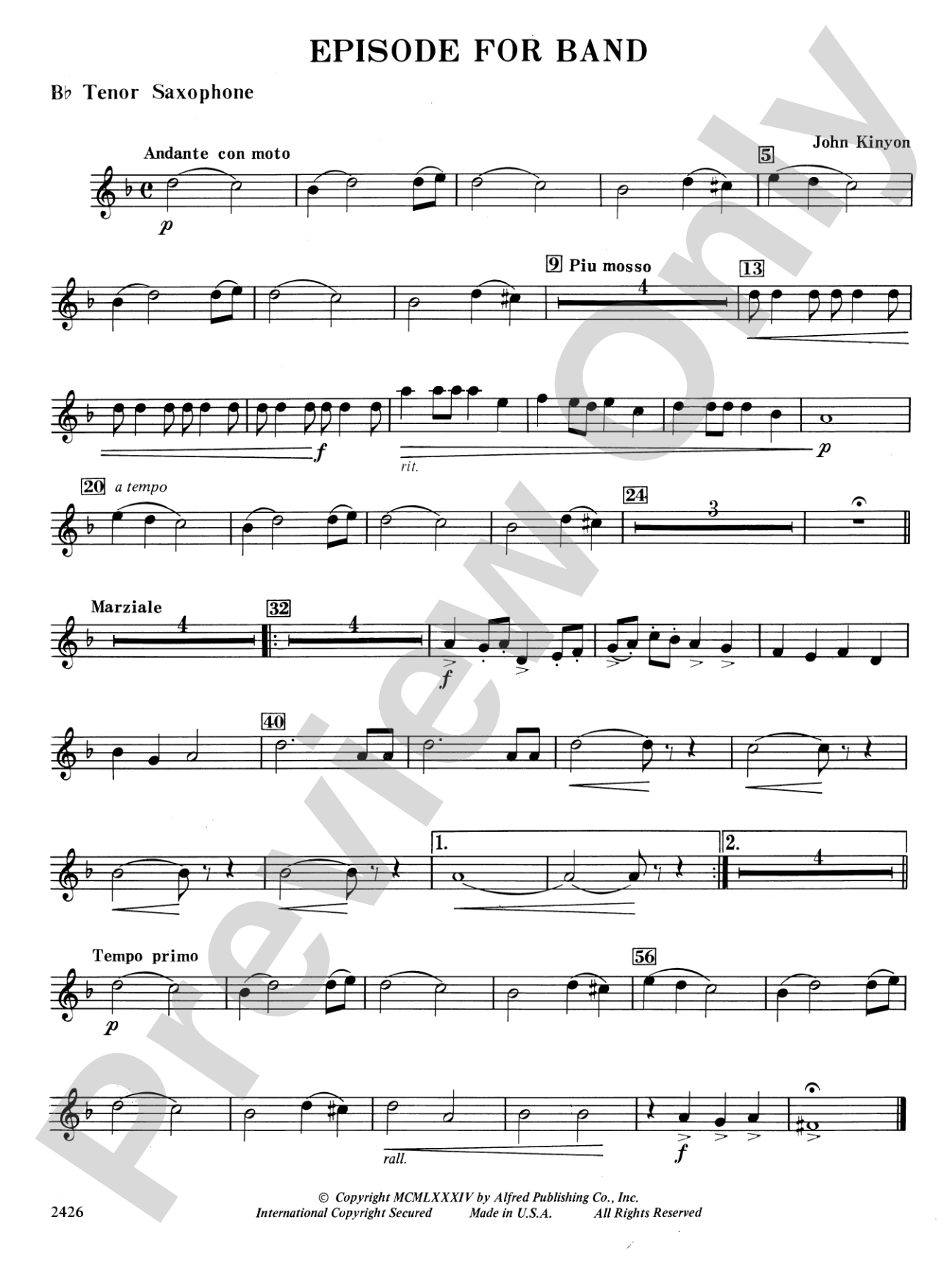 Episode for Band: B-flat Tenor Saxophone