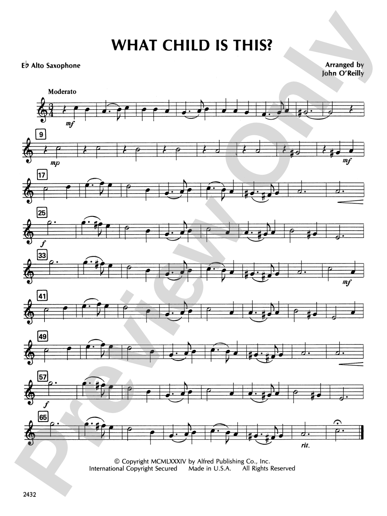 What Child Is This?: E-flat Alto Saxophone