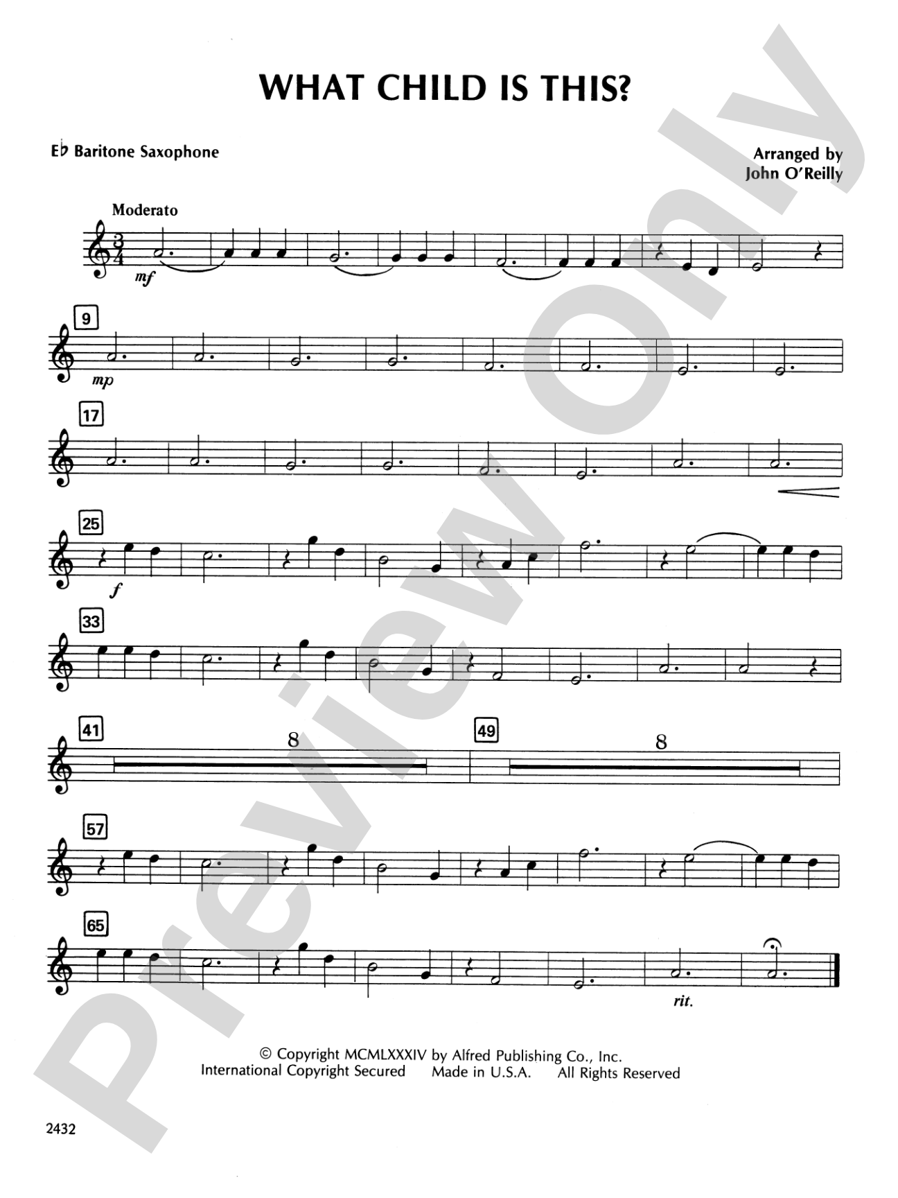 What Child Is This?: E-flat Baritone Saxophone