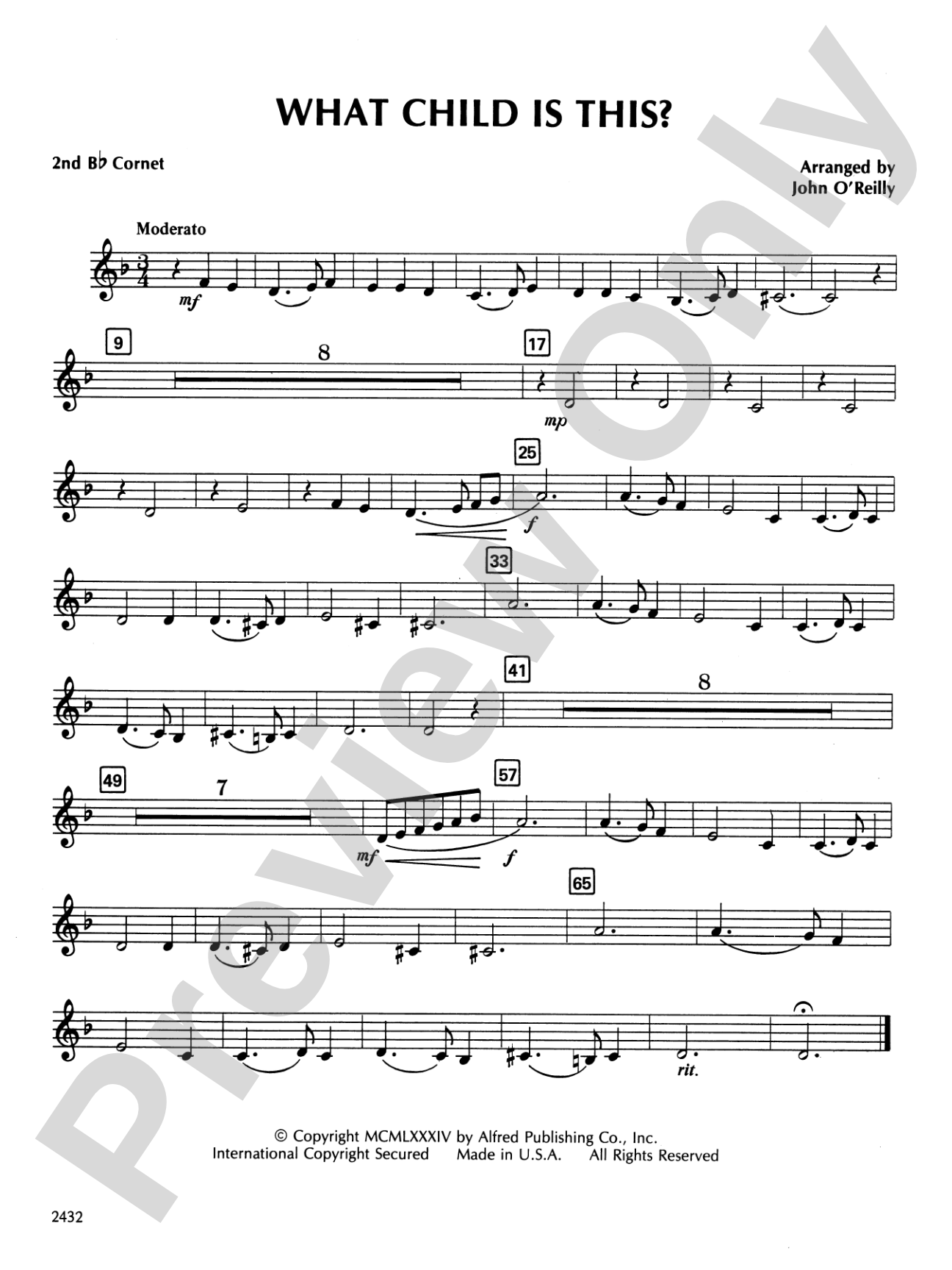 What Child Is This?: 2nd B-flat Cornet