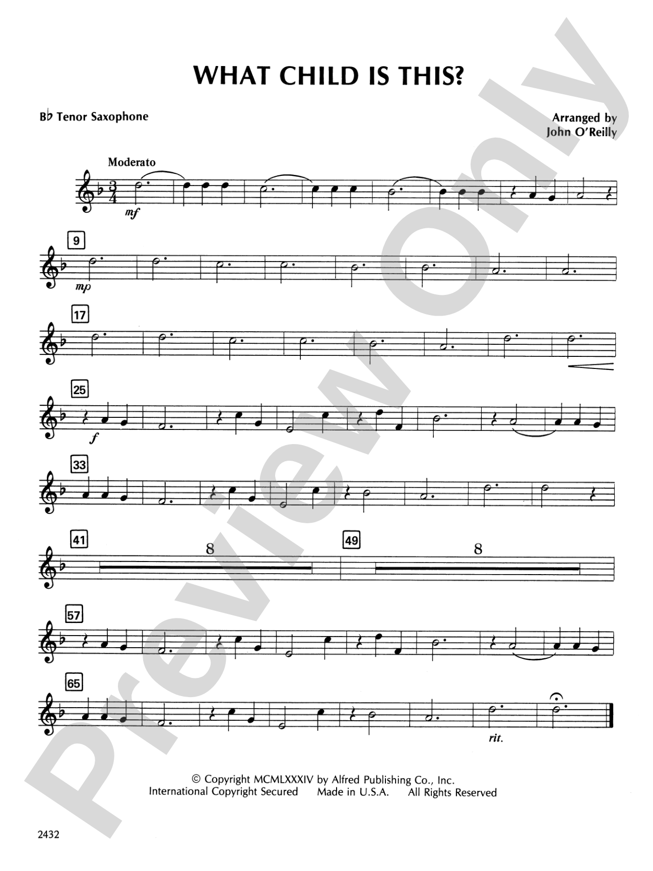 What Child Is This?: B-flat Tenor Saxophone