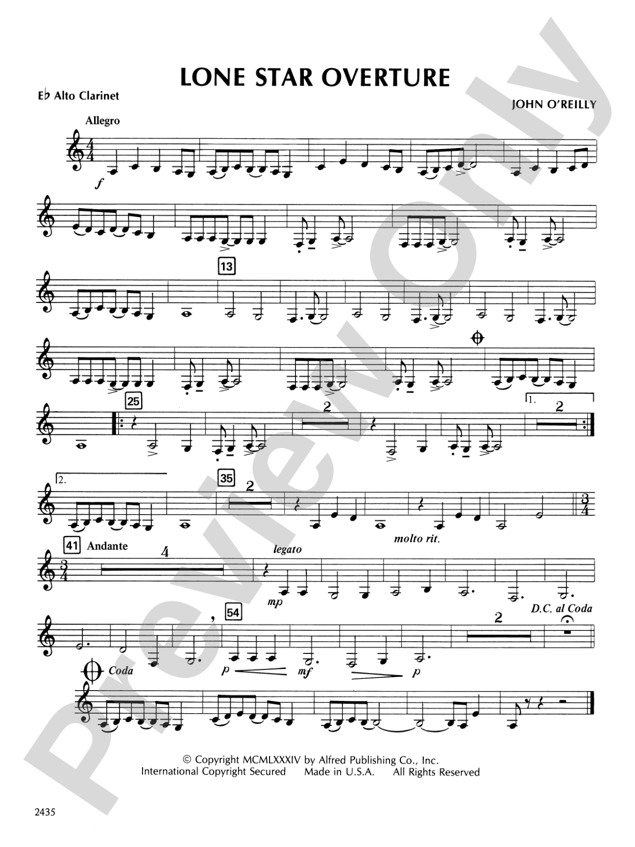 Lone Star Overture: E-flat Alto Clarinet