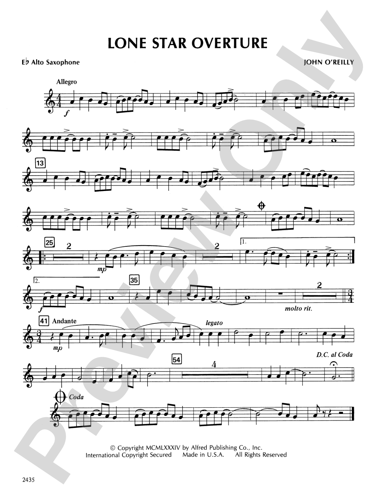 Lone Star Overture: E-flat Alto Saxophone