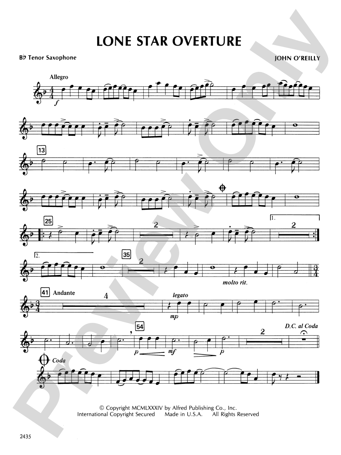 Lone Star Overture: B-flat Tenor Saxophone