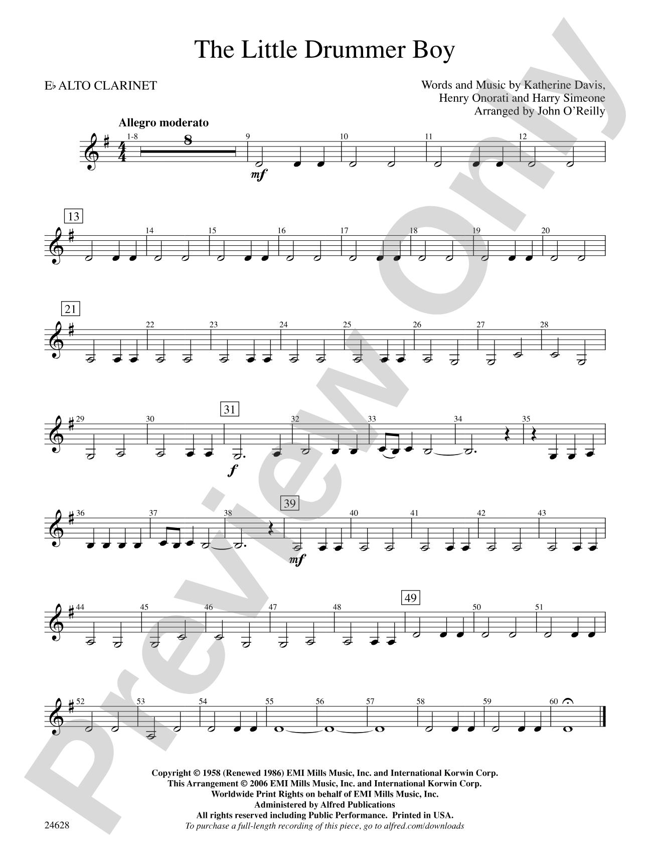 The Little Drummer Boy: E-flat Alto Clarinet