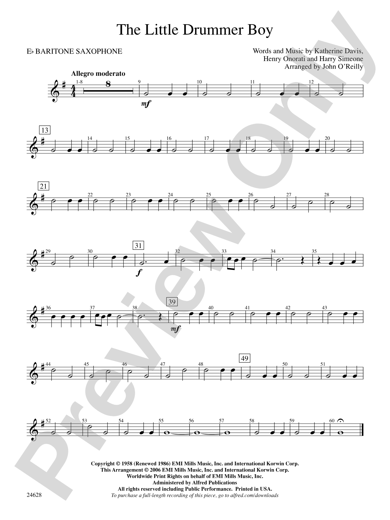 The Little Drummer Boy: E-flat Baritone Saxophone